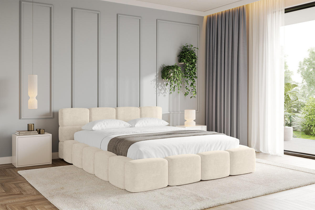 POLSTERBETT mit Bettkasten und Lattenrost, Bett mit Matratze H3/H4, Kopfteil, Boxbett, Doppelbett mit Stauraum - NATA-v1 200x200 Beige - Cappuccino, Holzwerkstoff/Textil (200/200cm) - ALTDECOR