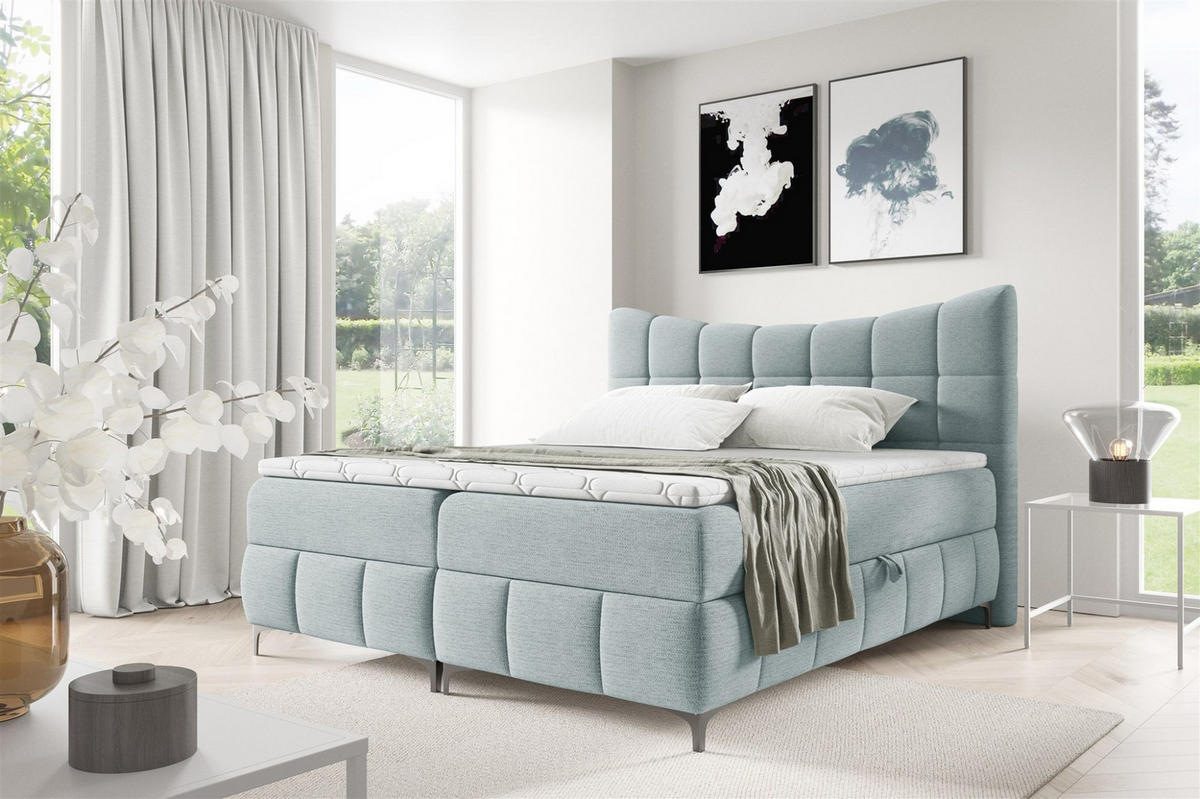 BOXBETT Charles In Freya - Hellblau, Holzwerkstoff/Textil (180/200cm) - Fun Möbel