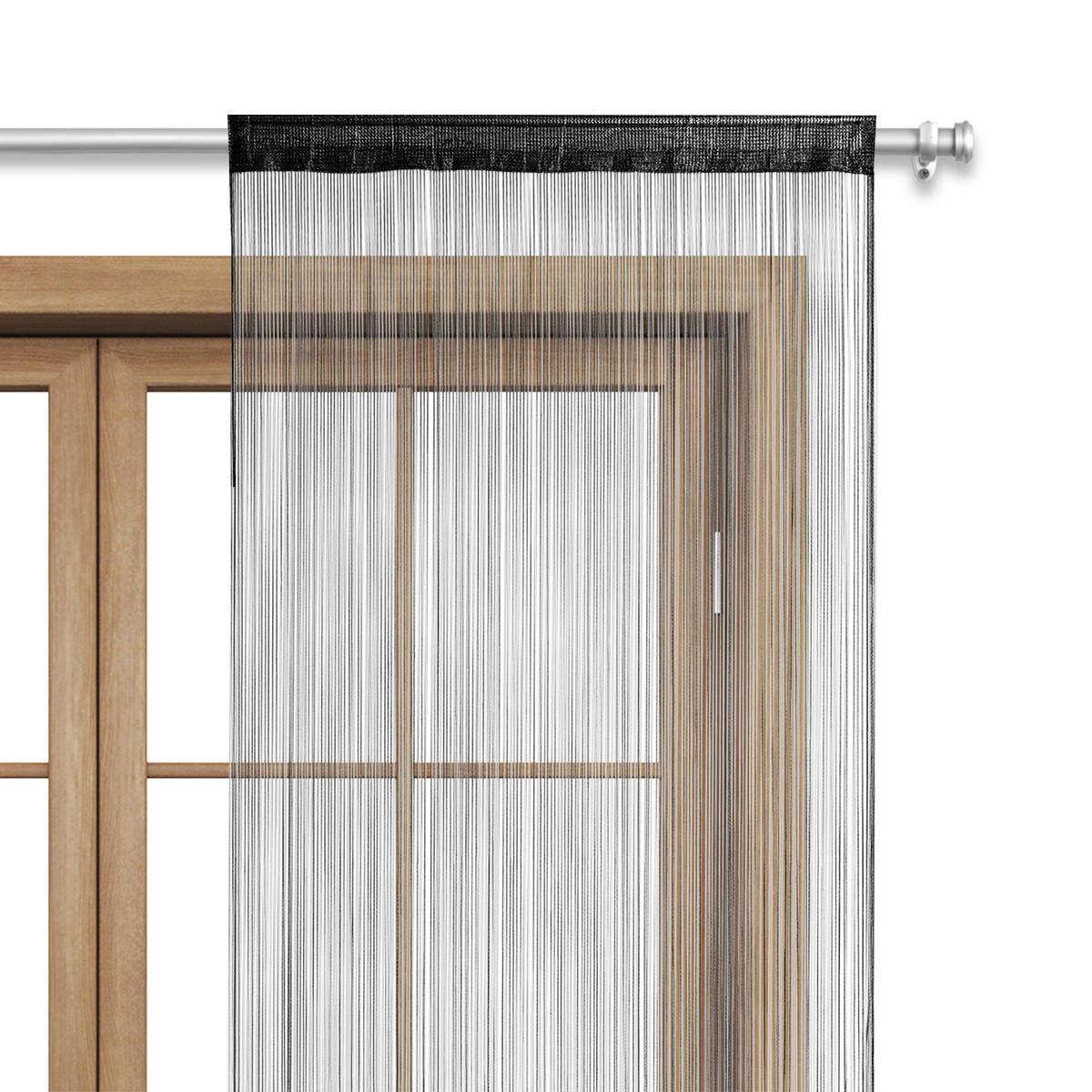 FADENVORHANG schwarz 245/90 cm Stangendurchzug kürzbar - Schwarz, Textil (90/245/1cm) - wometo