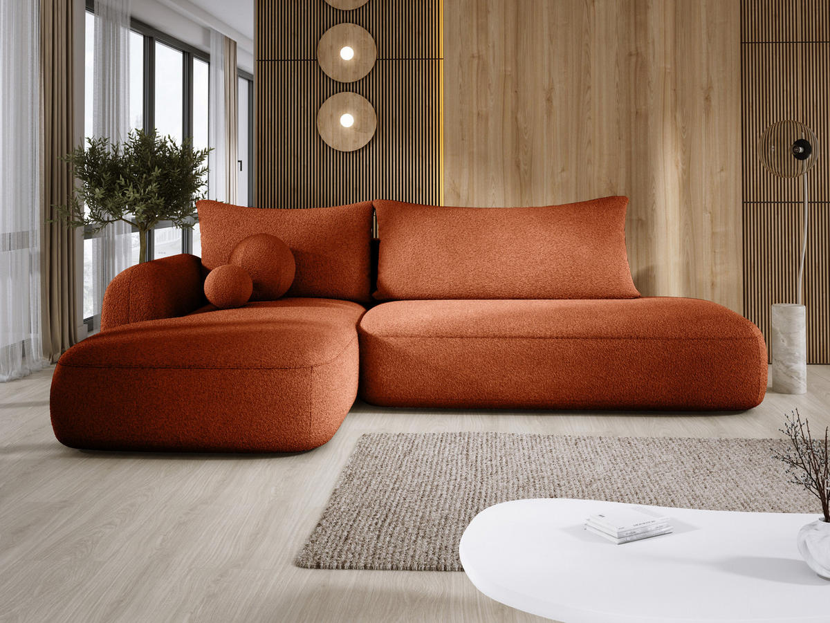 ECKSOFA BABU Mit Bettfunktion – Moderne Polsterecke Für Wohnzimmer Funktionales Schlafsofa Im Stoff NOW OR NEVER, 300x105x60cm, Linke, GRÜN - Lila, Holz/Textil (190/300cm) - DomoHome
