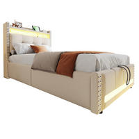 POLSTERBETT 90/200 cm Beige mit Stauraum, LED-Beleuchtung und USB-Anschluss - Beige, Textil (90/200cm) - Flora Grace