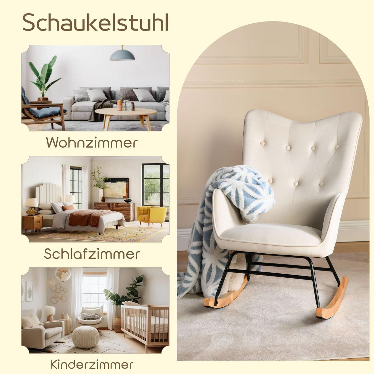 SCHAUKELSESSEL Samt Beige - Eichefarben/Beige, Holz/Textil (84/93/63cm) - Urban Meuble