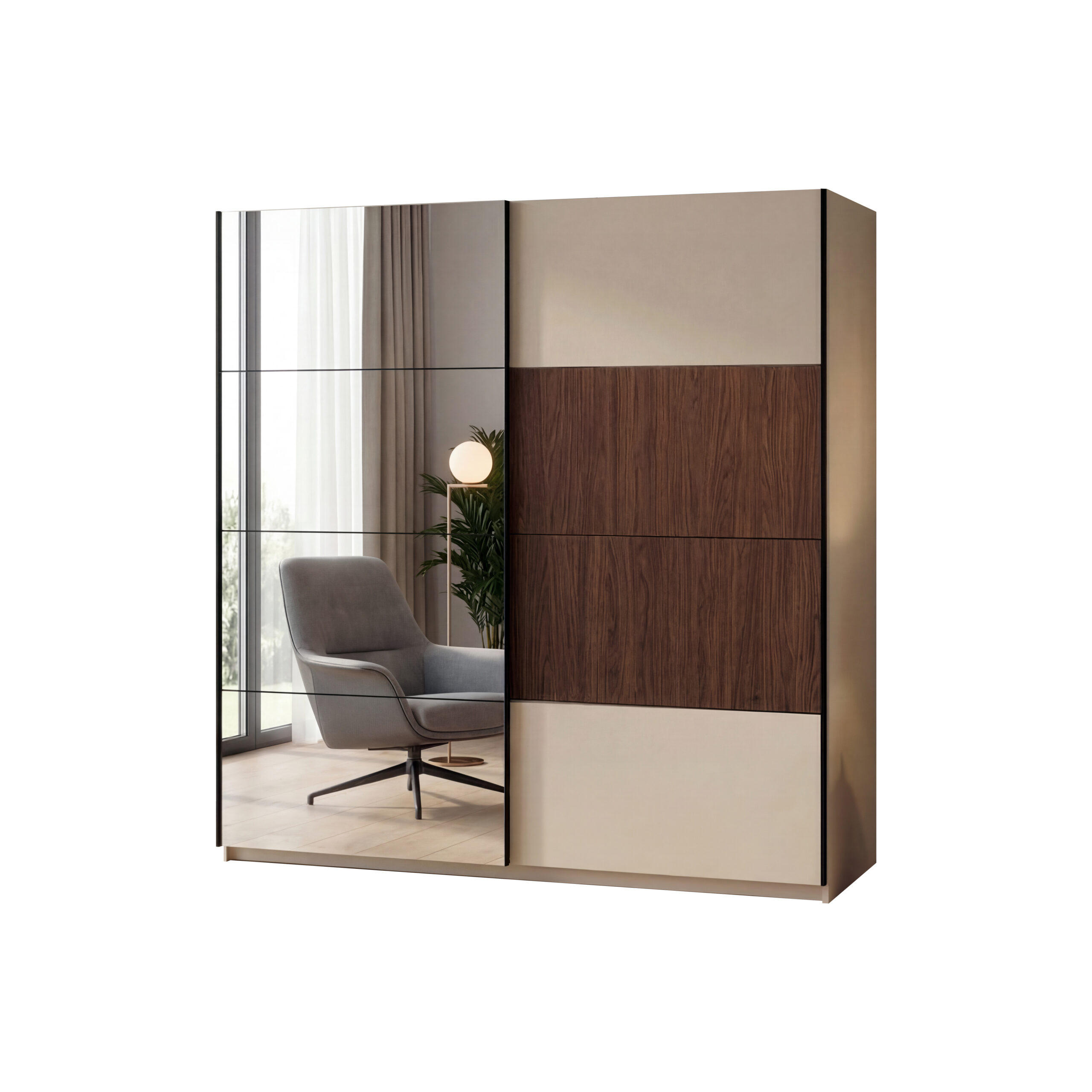 Meblini Kleiderschrank Beige, Braun 200x216x60 cm