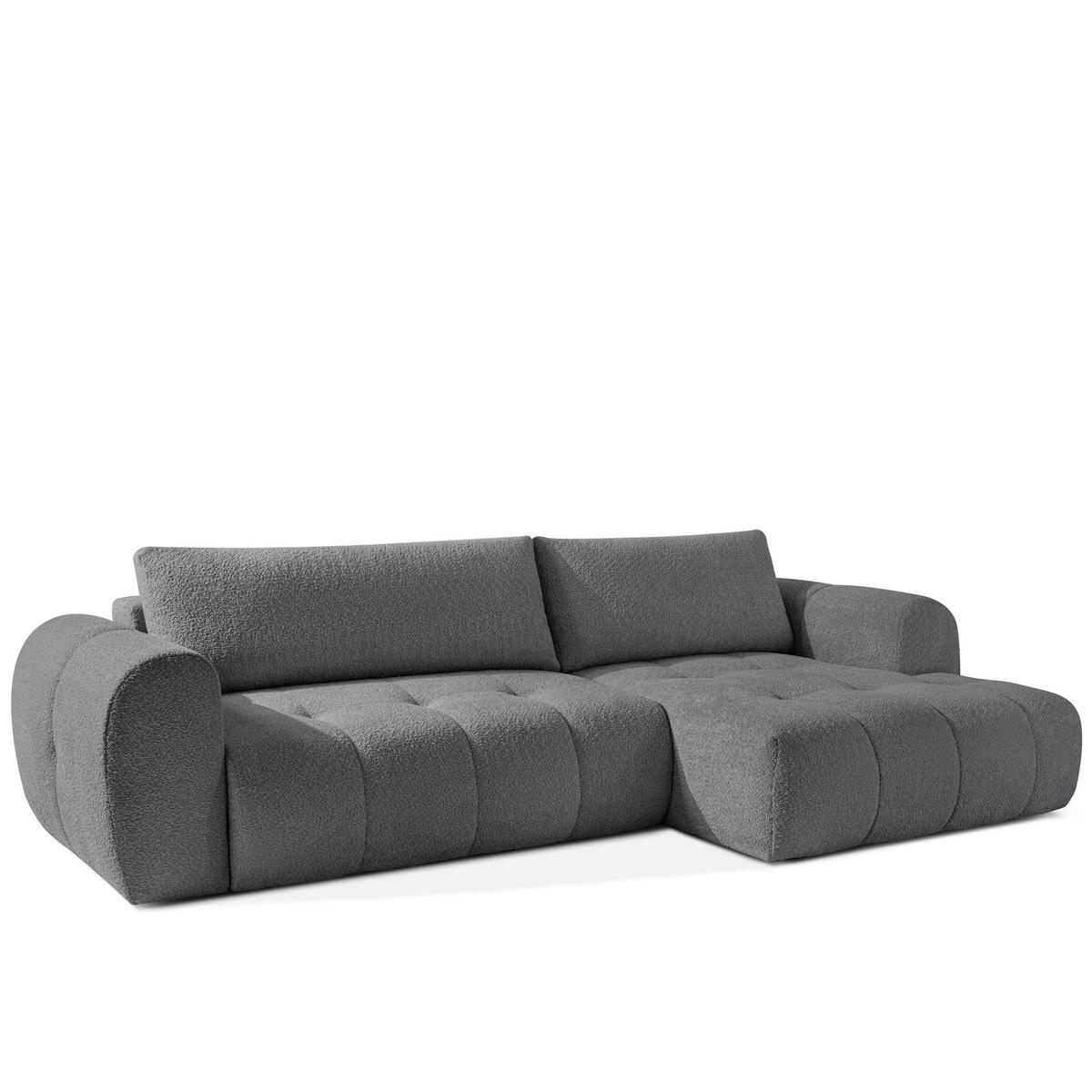 ECKSOFA RECHTS LIRA, Dunkelgrau, Bouclé - Dunkelgrau, Holz/Holzwerkstoff (295/112cm) - KONSIMO®