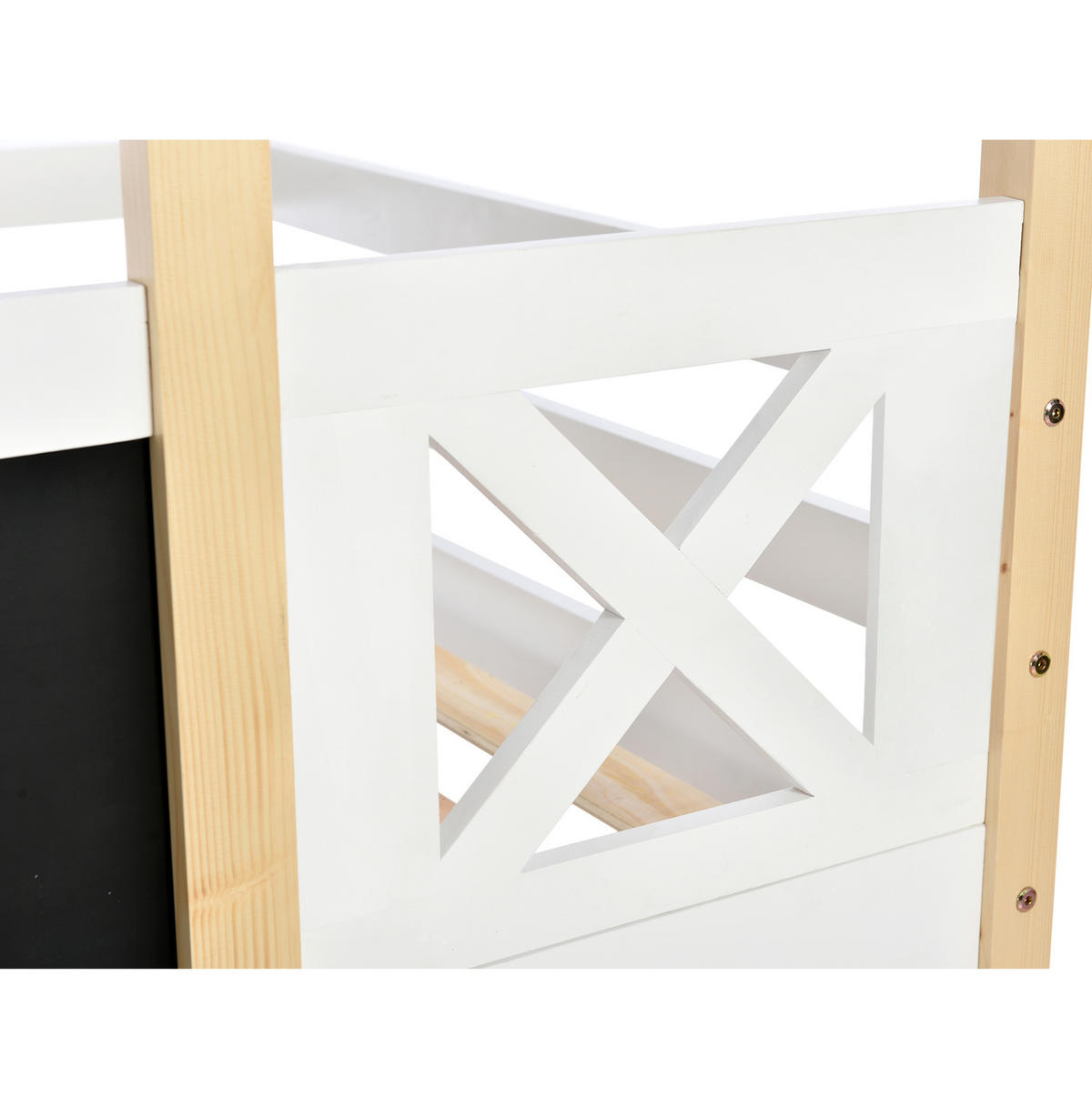 ETAGENBETT mit Leiter und Tafel 90x200 cm Kiefernholz Weiß - Beige, Holzwerkstoff (90/200cm) - Beauniv