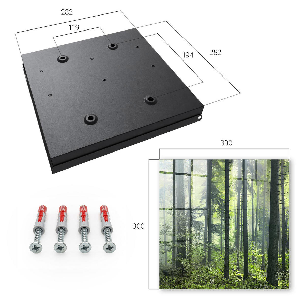 SCHLÜSSELBOX Schwarz 30x30 cm- Türöffnung nach rechts - Grüner Wald - Grün, Metall (30/30/5cm) - TULUP
