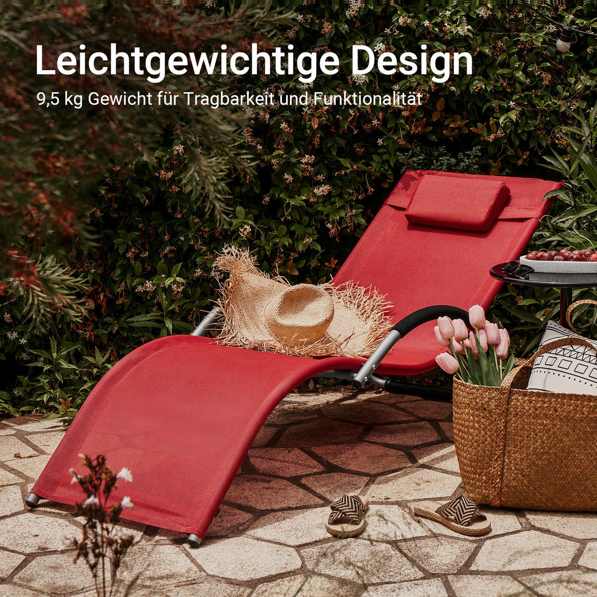 SONNENLIEGE Rot - Rot, Metall (56/67/165cm) - SoBuy