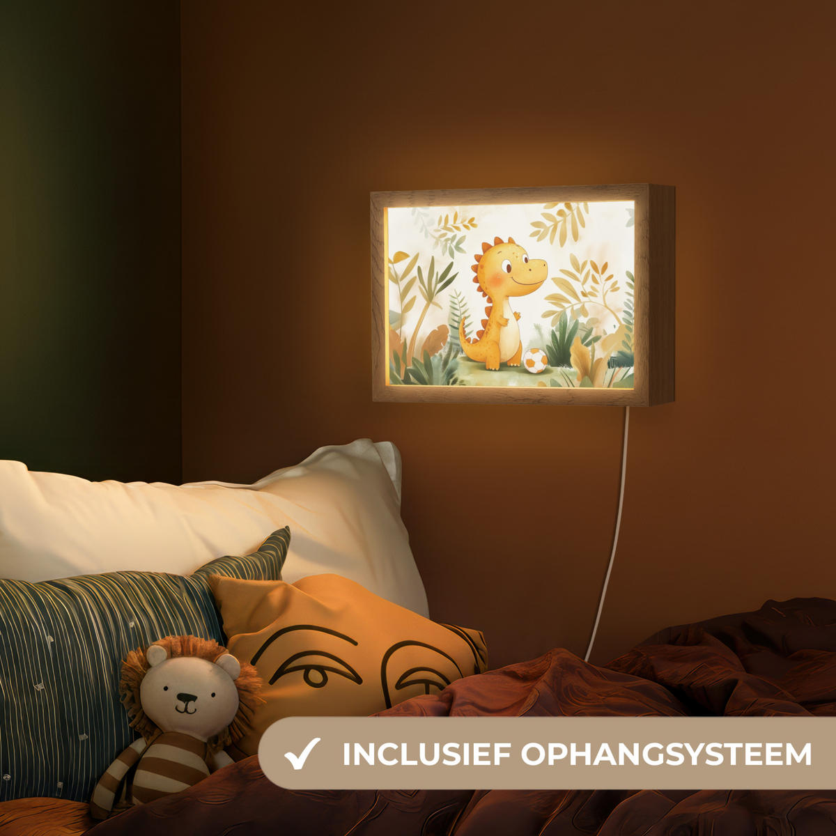 NACHTTISCHLAMPE Dino - Fußball - Orange 30x20 cm - Beige, Holzwerkstoff (8/30/20cm) - OnlyWow