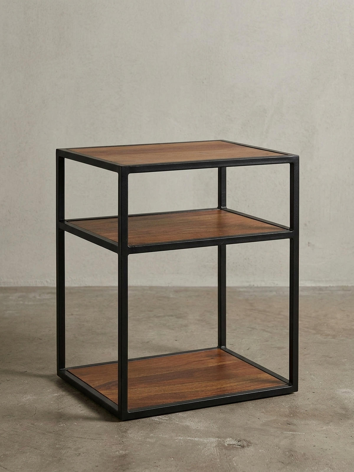 NACHTTISCH – Massivholz, 40x50x35 cm, 3 Ablagen, Industrial-Stil - Schwarz/Braun, Holz/Metall (40/50/35cm) - KADIMA DESIGN