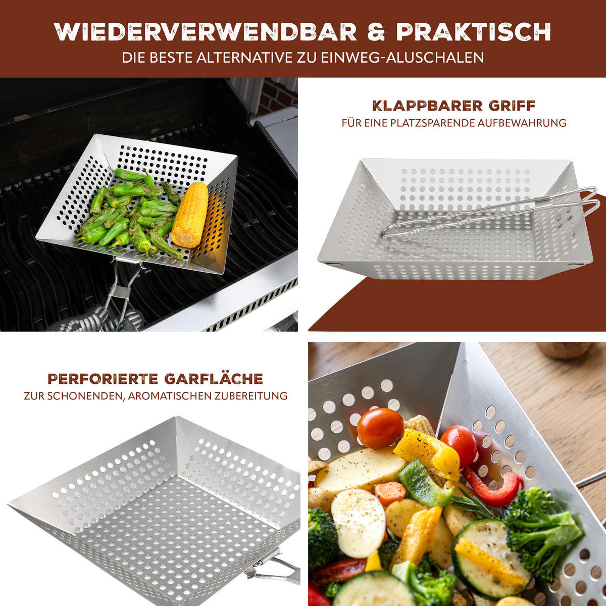 GRILLPFANNE, silber, Edelstahl - Edelstahlfarben, Metall (30.5/30.5/6cm) - bremermann