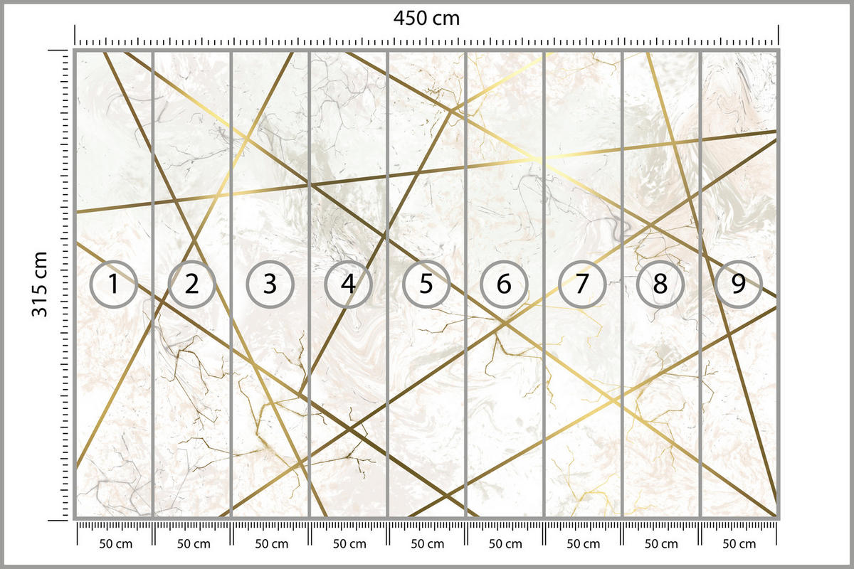 FOTOTAPETE für Wohnzimmer Marmor Abstraktion Golden Linien Glamour Creme 450x315 - Gelb/Beige, Papier (450/315cm) - Muralo