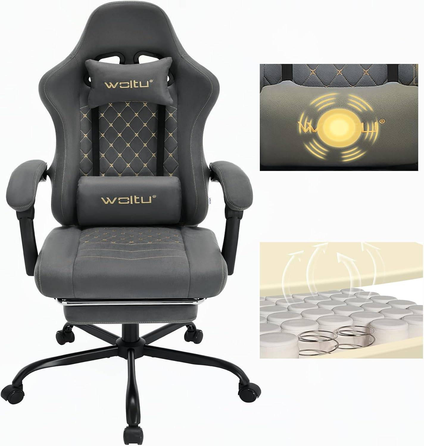 GAMINGSTUHL mit Massagefunktion, Computerstuhl Ergonomisch - Schwarz/Grau, Kunststoff/Textil (70/127/70cm) - Woltu