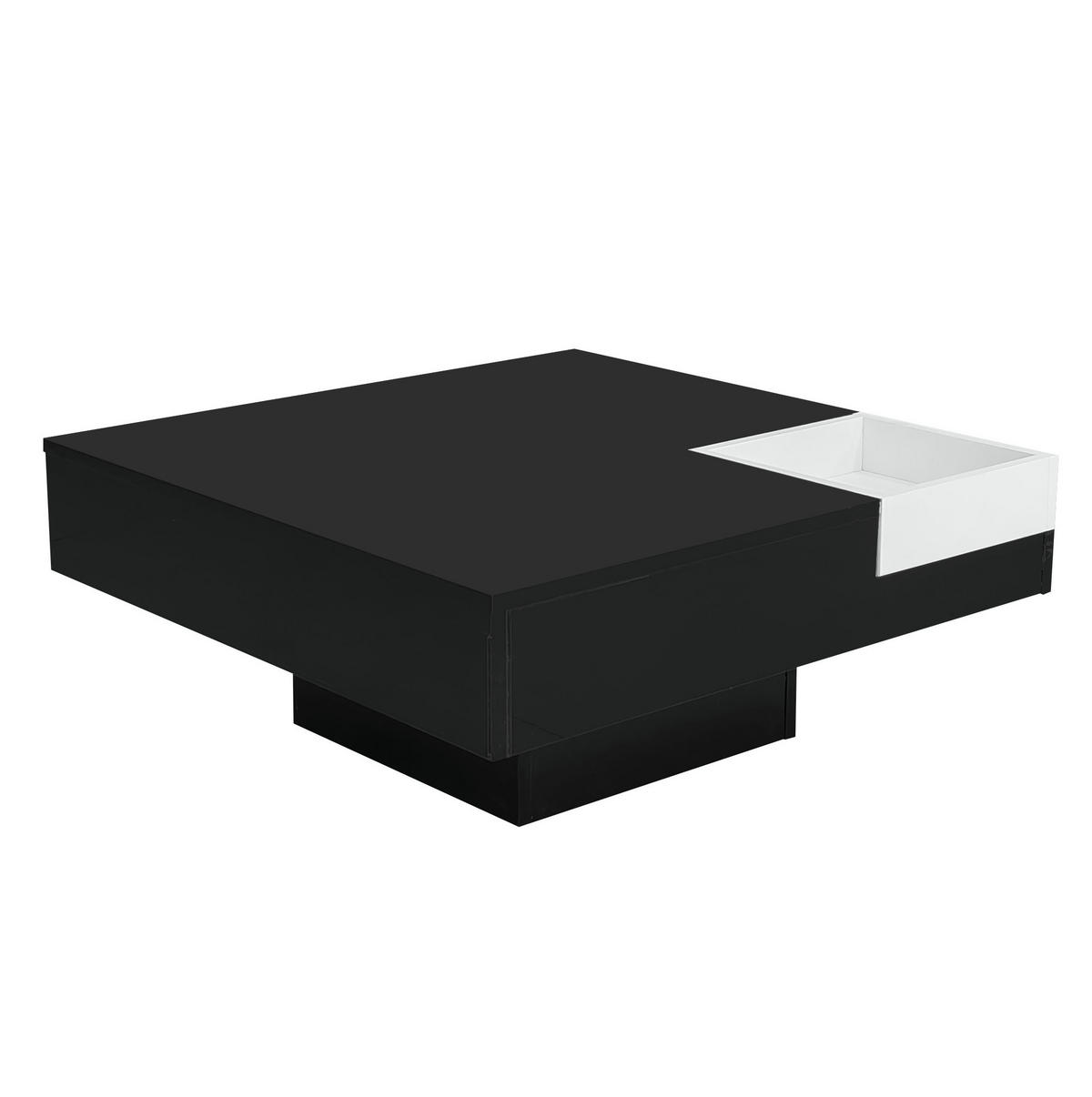 COUCHTISCH 72/72/30 cm mit LED-Beleuchtung und Aufbewahrungsbox - Schwarz, Holzwerkstoff (72/72/30cm) - Flora Grace
