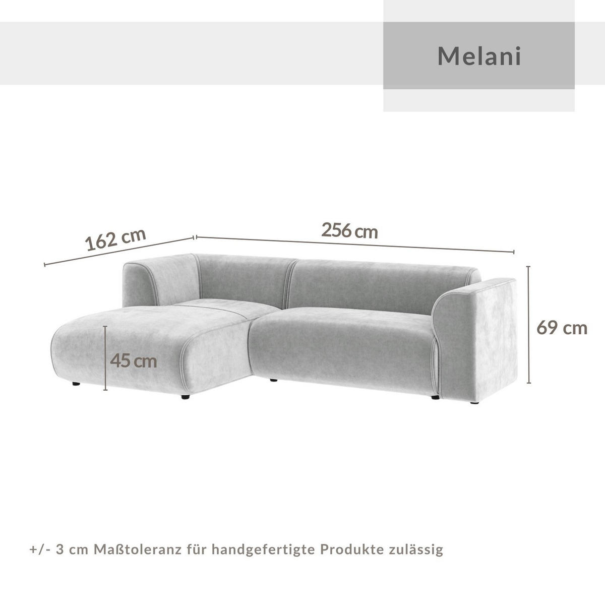 ECKSOFA Melani Dunkelgrau Samtstoff - Schwarz/Grau, Holz/Holzwerkstoff (253/153cm) - Maison de Reve