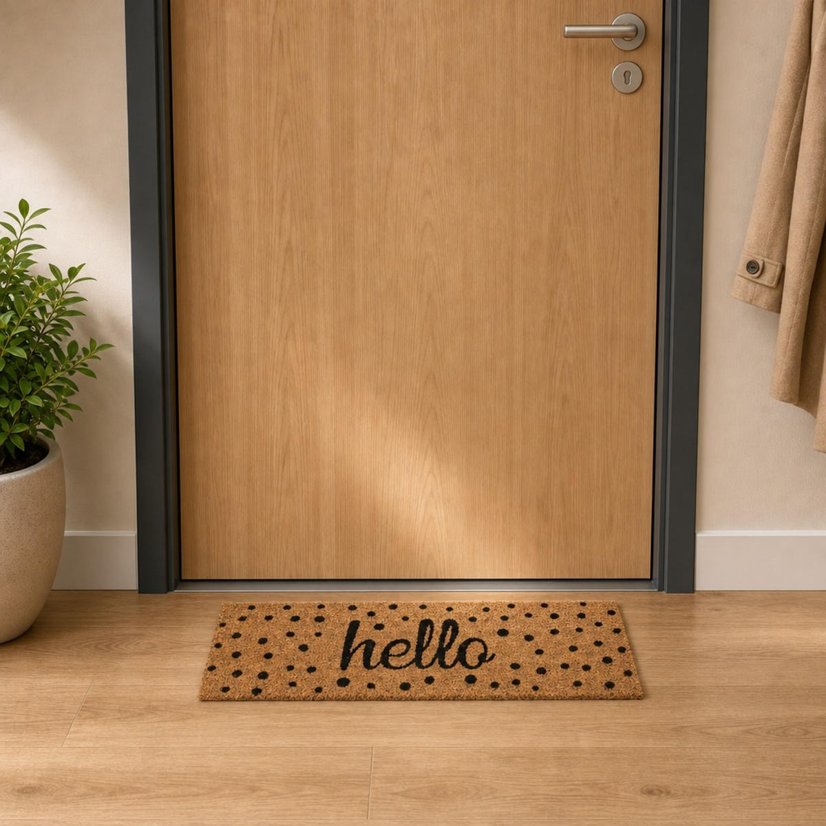 FUSSMATTE Natur Schwarz Hello 75x25 cm - Hellbraun, Kunststoff/Textil (75/25cm) - Relaxdays