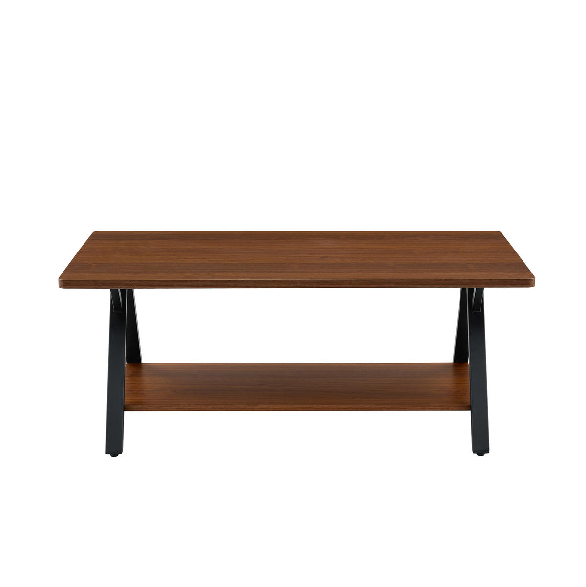 COUCHTISCH aus MDF und Metall 110x57x44,5 cm in Walnuss mit Stauraumregal - Walnussfarben, Holzwerkstoff (110/57/44.5cm) - Modfu