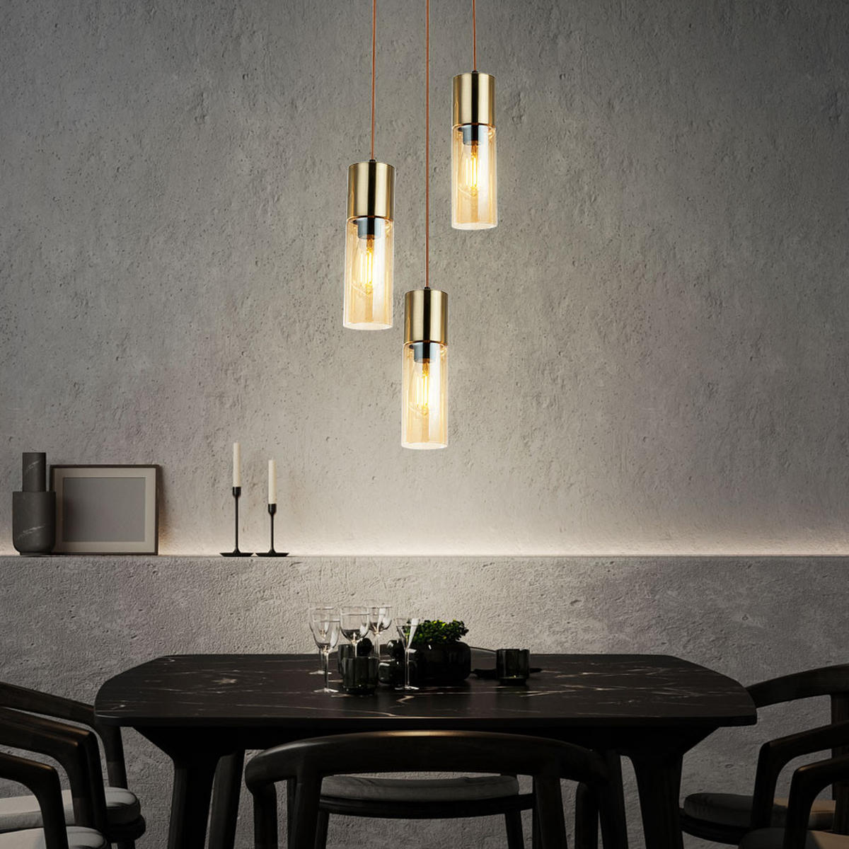 HÄNGELEUCHTE Messing Glas Amberfarben - Messingfarben, Glas (30/30/150cm) - Globo Lighting