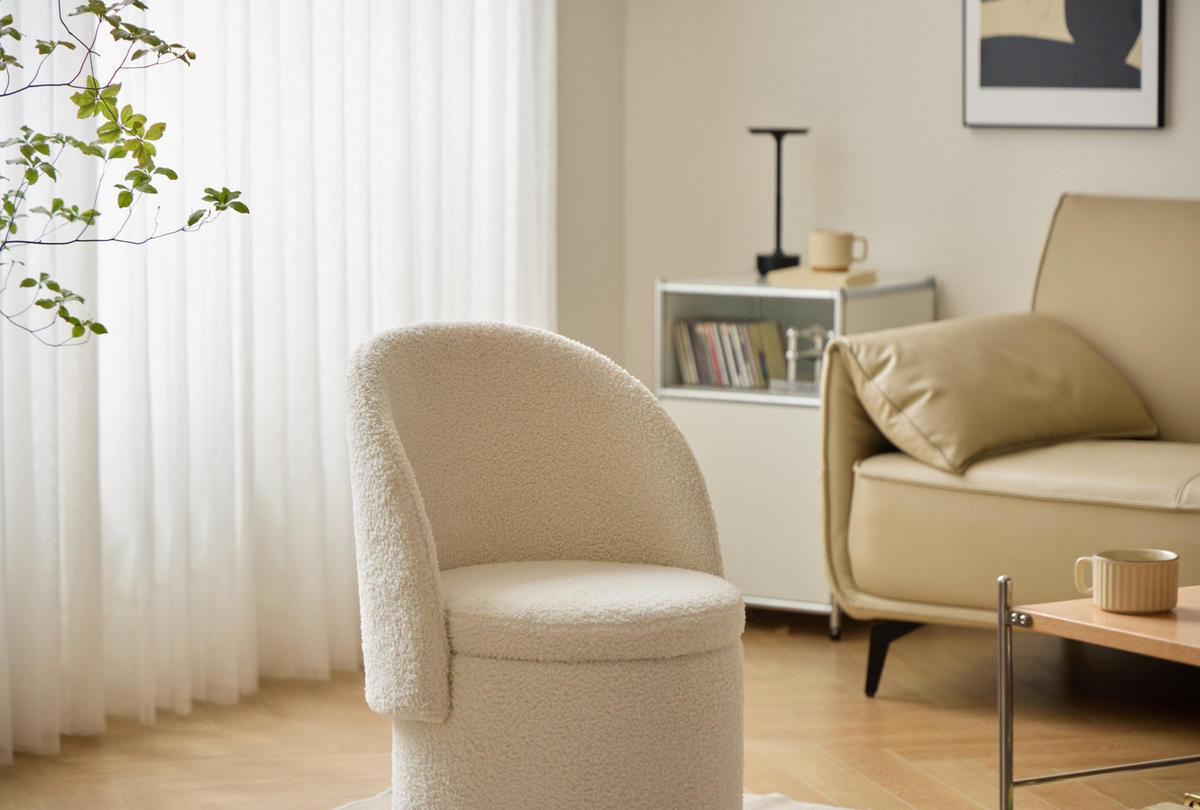POUF Wolle Weiß - Weiß, Textil (46/78/43cm) - Nordlys