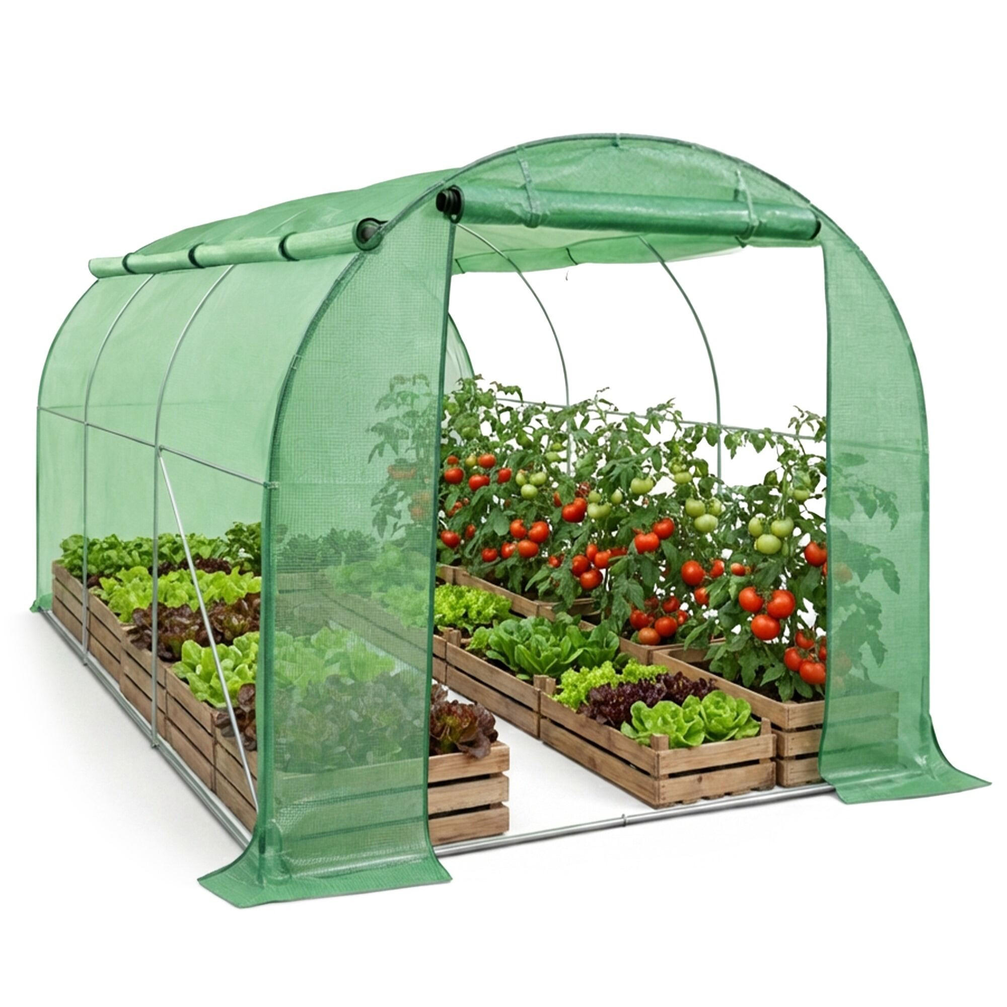 TUNNELGEWÄCHSHAUS mit aufrollbaren Seitenwänden, Grün, 200x300x200 cm - Grün, Metall (200/200/300cm) - Akord