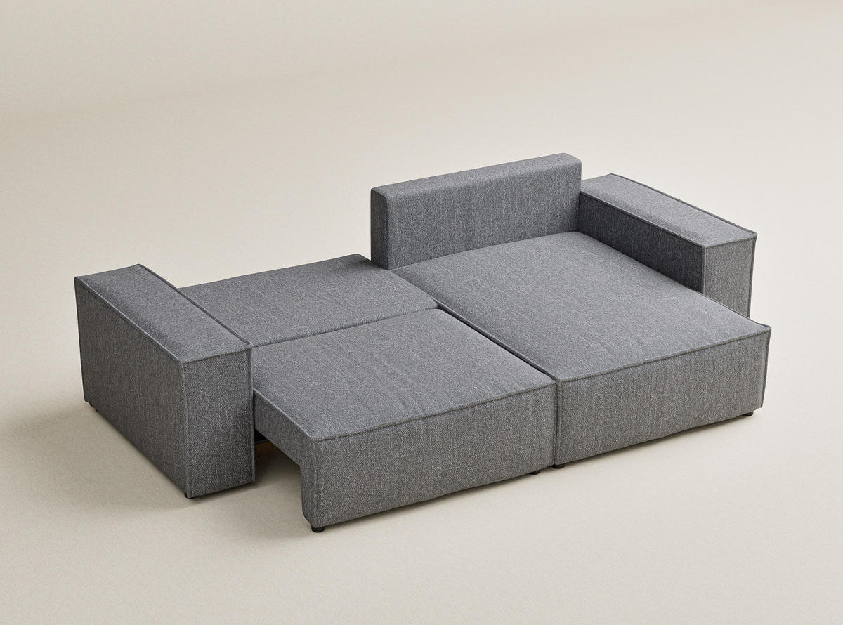 ECKSOFA MIT SCHLAFFUNKTION Zaya Grau Webstoff - Schwarz/Grau, Holz/Holzwerkstoff (255/148cm) - Maison de Reve