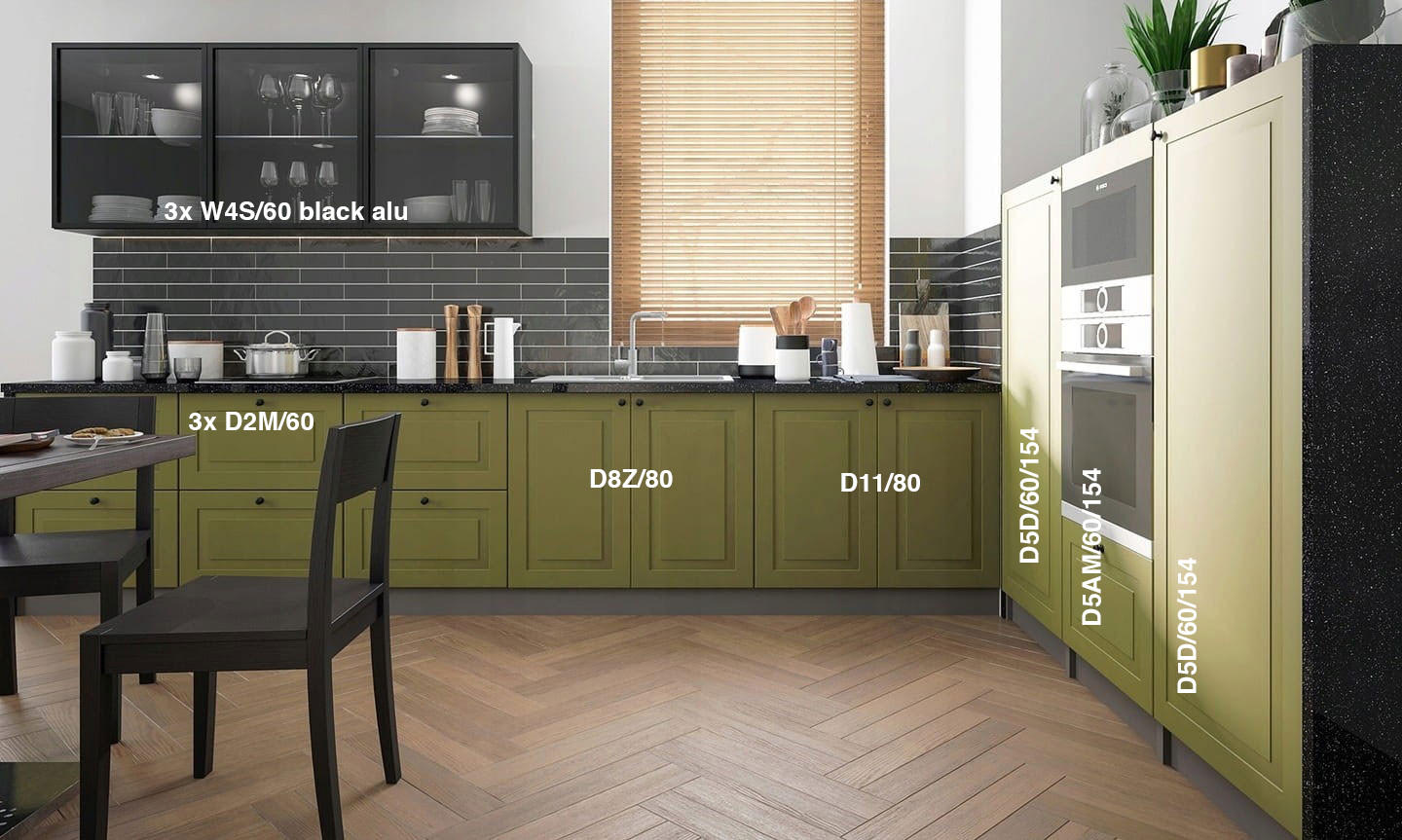 Thumbnail - Feldmann-Wohnen Winkelküche, Grün, Schwarz, Holzwerkstoff, L-Form, 340x154x180 cm, Küchen, Eckküchen, Eckküchen ohne Ger...