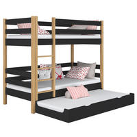 ETAGENBETT N01 mit Matratzenschublade Schwarz / Eiche Natur 120/180 - Schwarz/Eiche Artisan, Naturmaterialien/Holz (120/180cm) - N-Wood