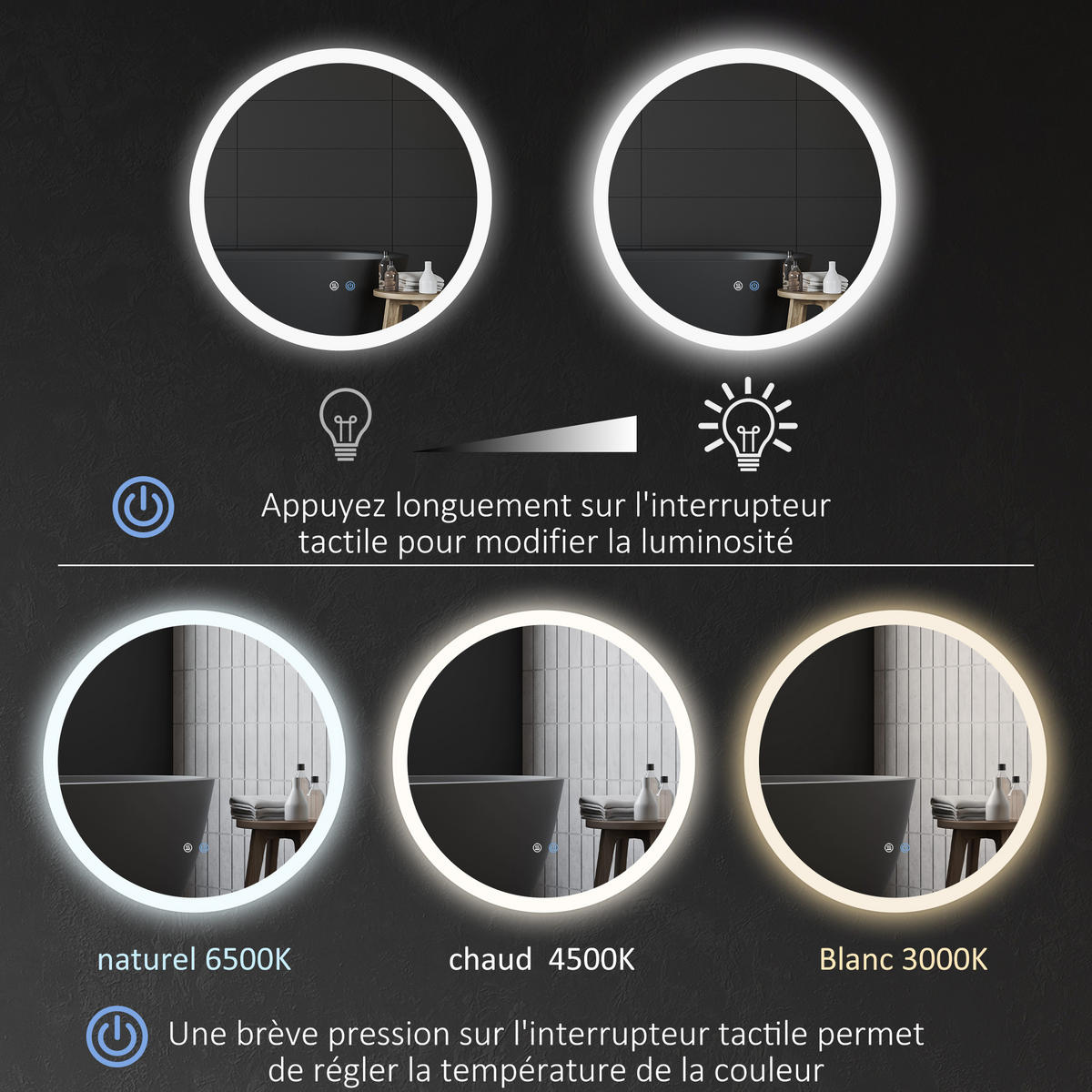 BADEZIMMERSPIEGEL DE-15128 mit 3 LED-Farben und Antibeschlag Weiß/Silber - Silberfarben, Glas (70/3/70cm) - ComfortXL