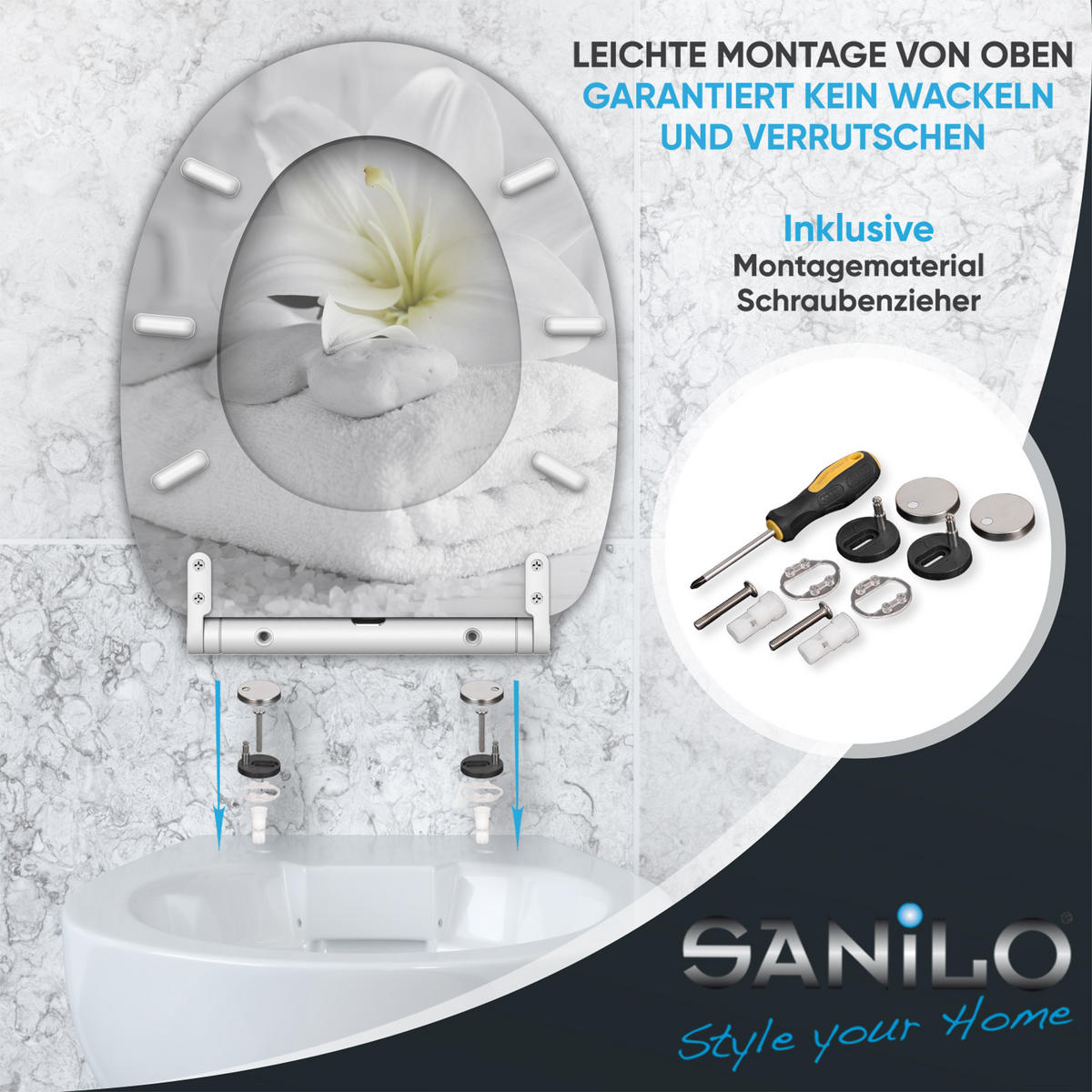 WC-SITZ mit Absenkautomatik & Top Fix Good Feeling - Weiß, Holzwerkstoff (37.7/5.5/48cm) - Sanilo