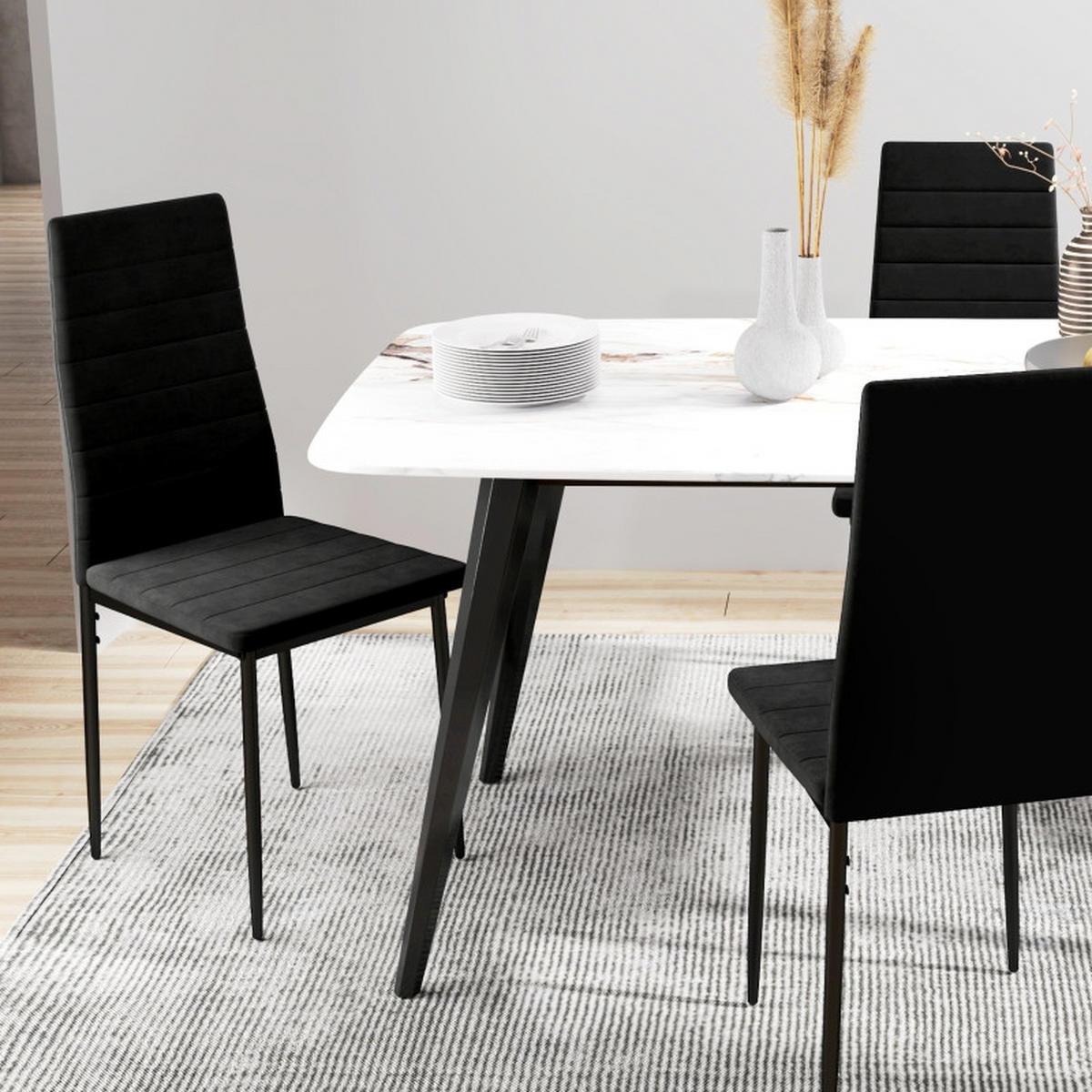STUHL-SET DE-36047 4 Stück mit Metallbeinen Schwarz - Schwarz, Metall (41/97/54cm) - ComfortXL