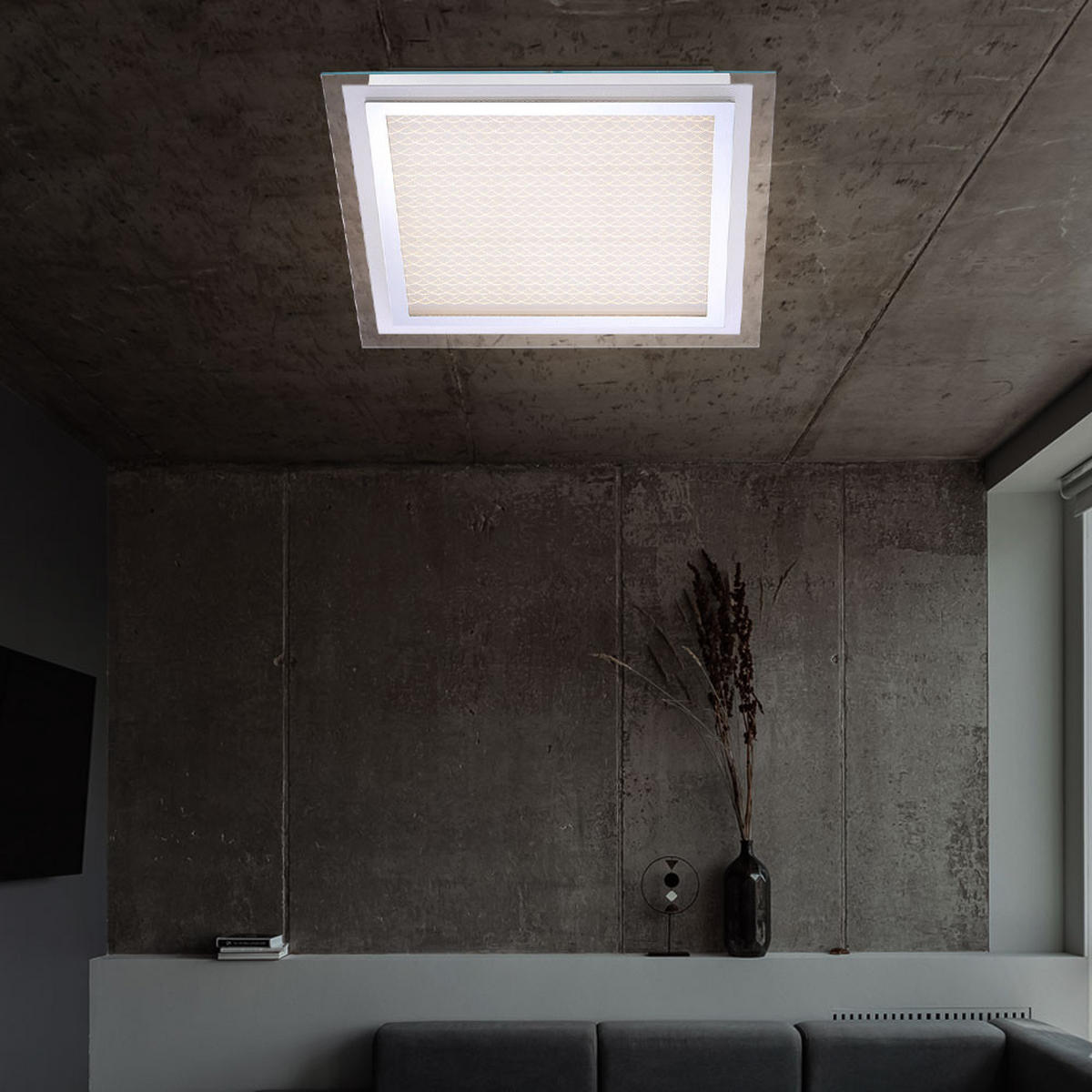 LED DECKENLEUCHTE Aluminium Chrom Silber - Silberfarben, Glas (44.5/44.5/8cm)