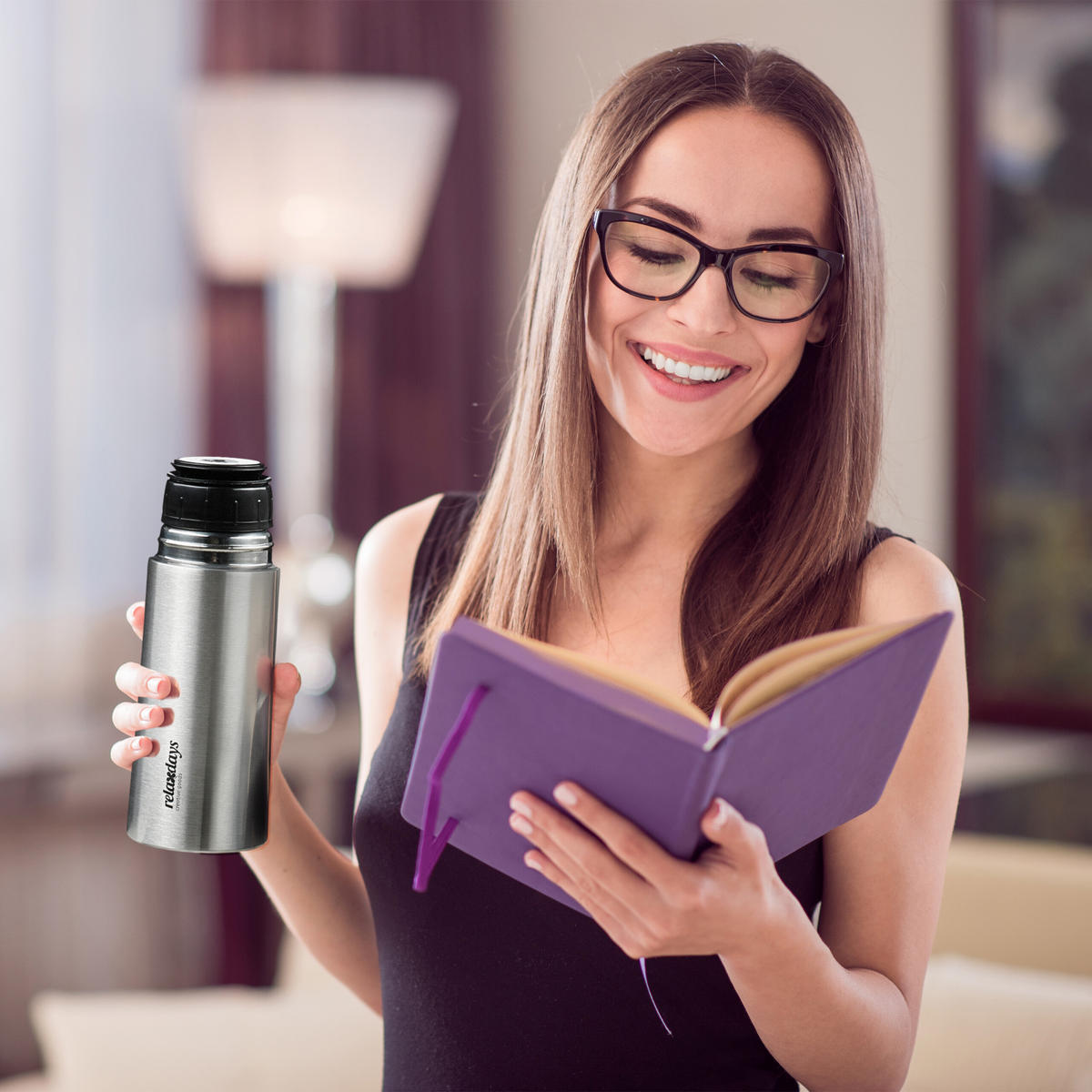 EDELSTAHL-TRINKFLASCHE - Silberfarben, Kunststoff/Metall (0.3L) - Relaxdays