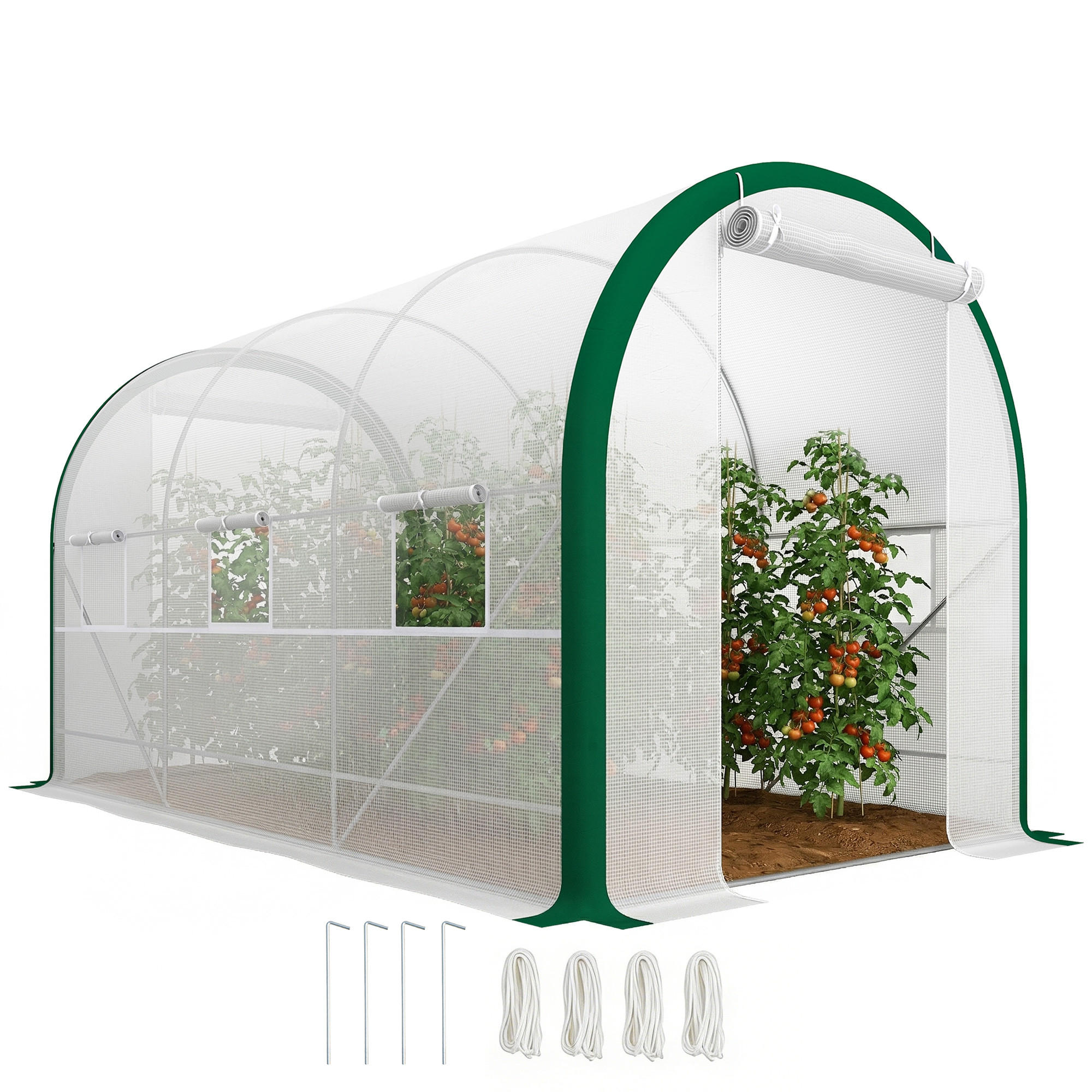 TUNNEL-GEWÄCHSHAUS DE-05861 3,5 x 2 x 2 m, mit Reißverschlusstüren Weiß - Weiß, Kunststoff/Metall (210/210/358cm) - ComfortXL