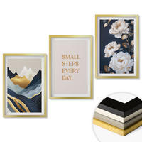 WANDBILDER 3er Set - 40x60 cm Goldrahmen - Abstrakte Berge und Blumen Inspiration - Goldfarben, Kunststoff (40/60cm) - ArtPrintCave