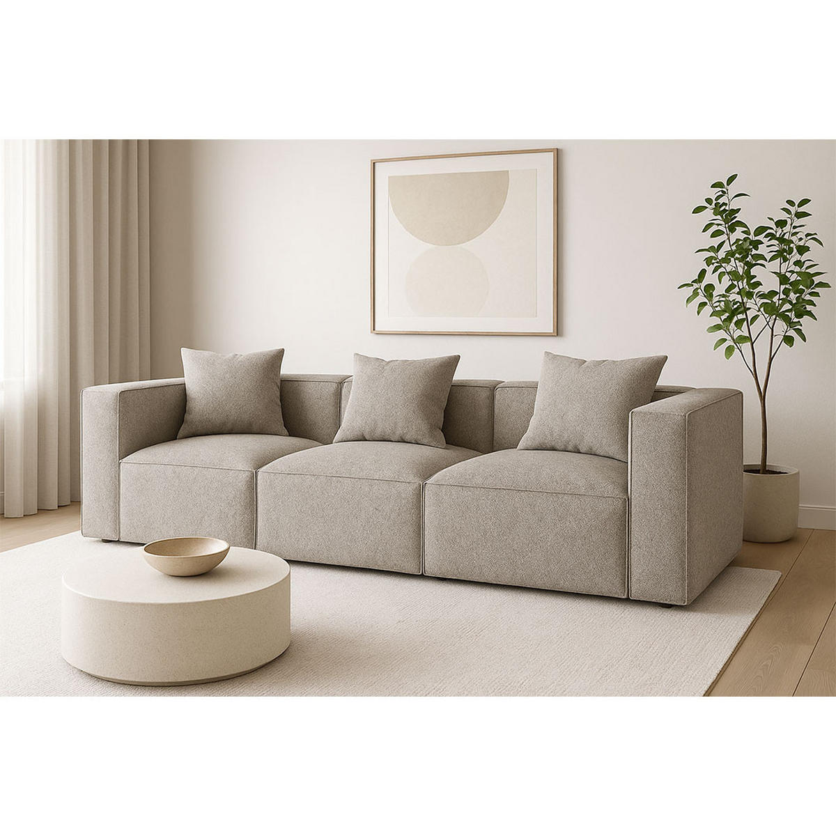 3-SITZER-SOFA Box Stoff Hellgrau - Hellgrau, Textil (256/65/92cm) - ebuy24