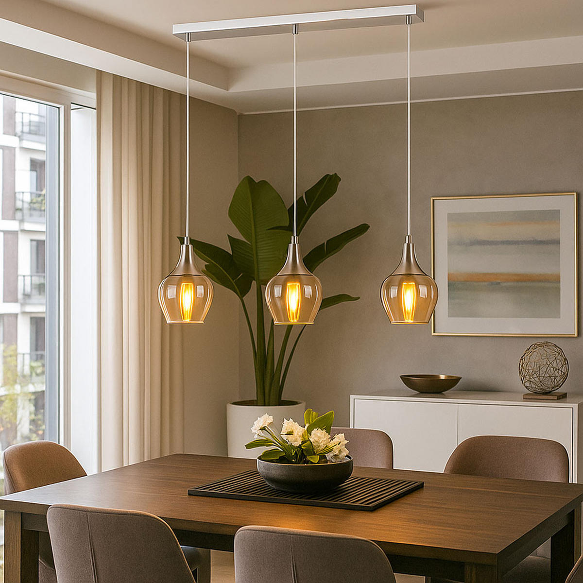 HÄNGELEUCHTE DROP Glas Silber - Silberfarben, Glas (65/15/150cm) - Nowa