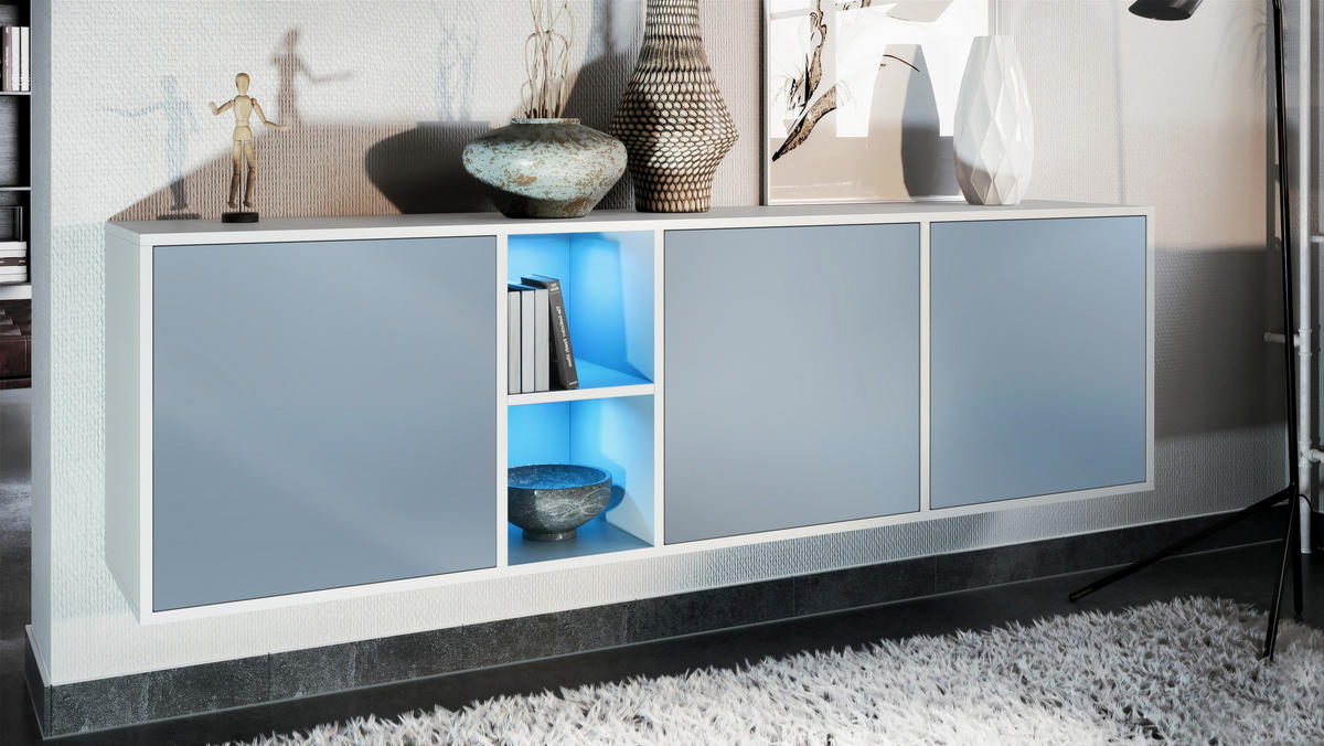 SIDEBOARD Cuba Türen in Denim - Pastellblau, Holzwerkstoff (182/53/35cm) - Vladon