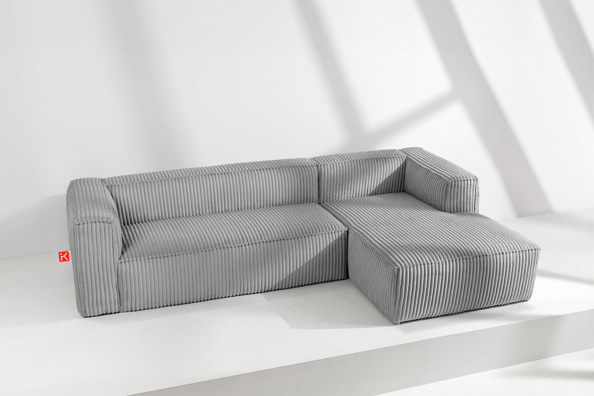 ECKSOFA-RECHTS FEROX Modern, Cord-Stoff, hellgrau - Hellgrau, Textil (305/175cm) - KONSIMO®
