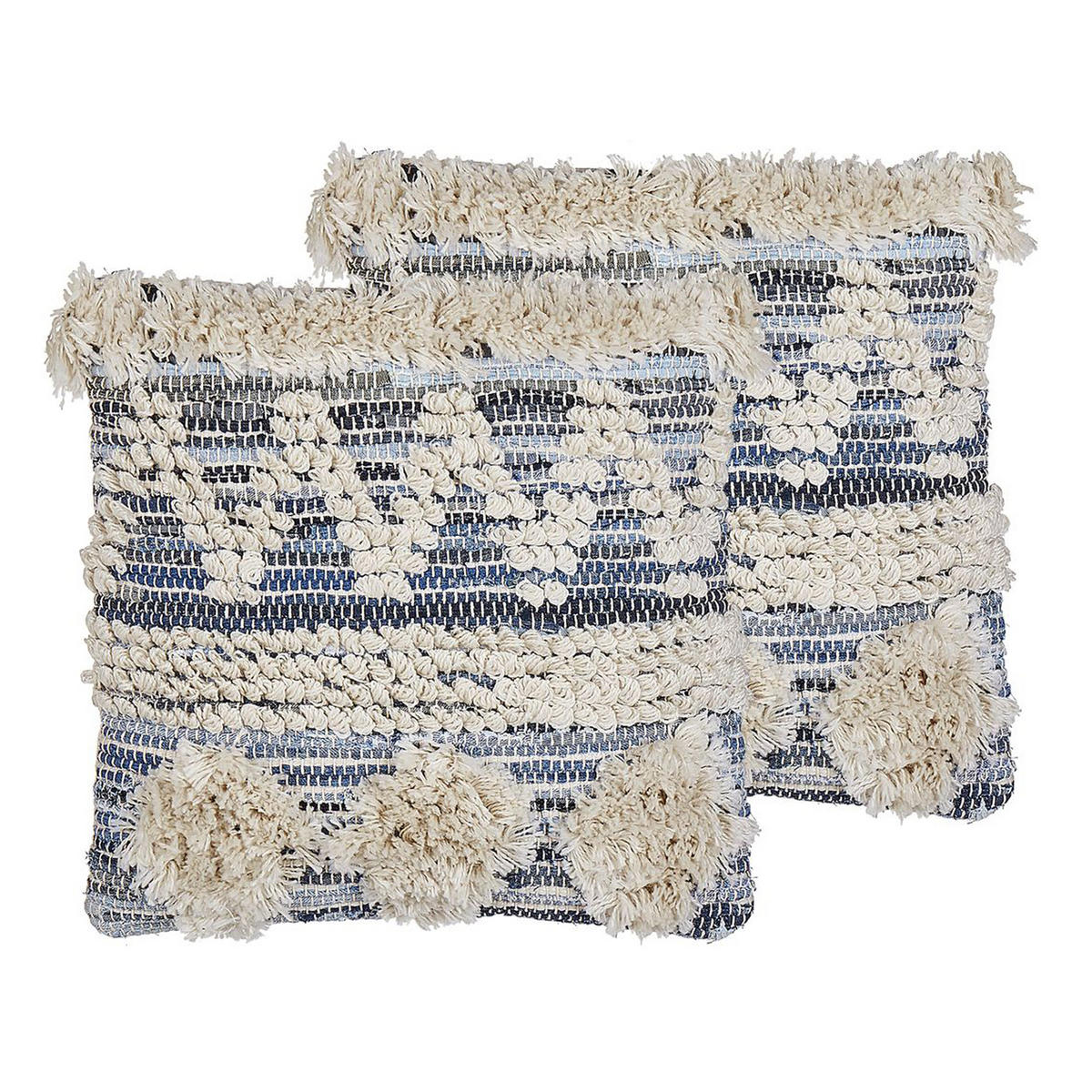 DEKOKISSEN 2er-Set Blau 45/45 cm Eytelia - Blau/Beige, Textil (45/45cm) - Beliani