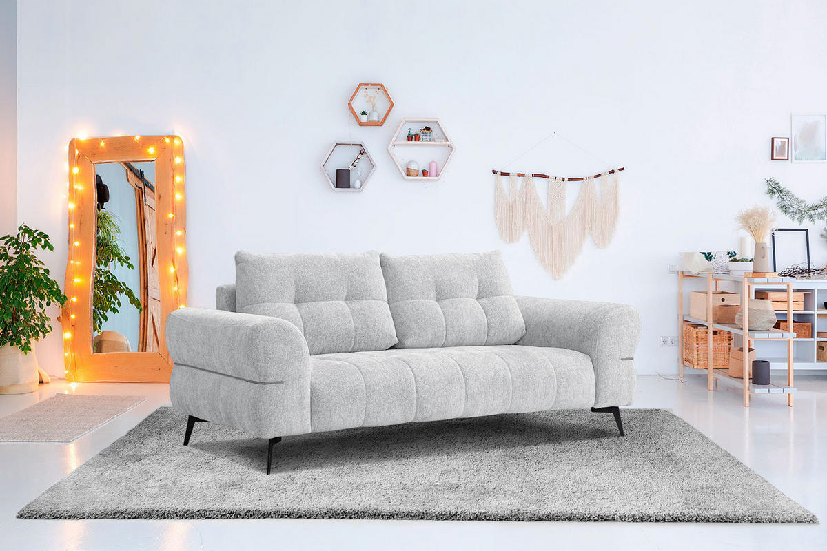 SOFA SALVINI 3-Sitzer, hellgrau - Hellgrau/Schwarz, Holzwerkstoff/Textil (176/88/99cm) - Courtois Laville