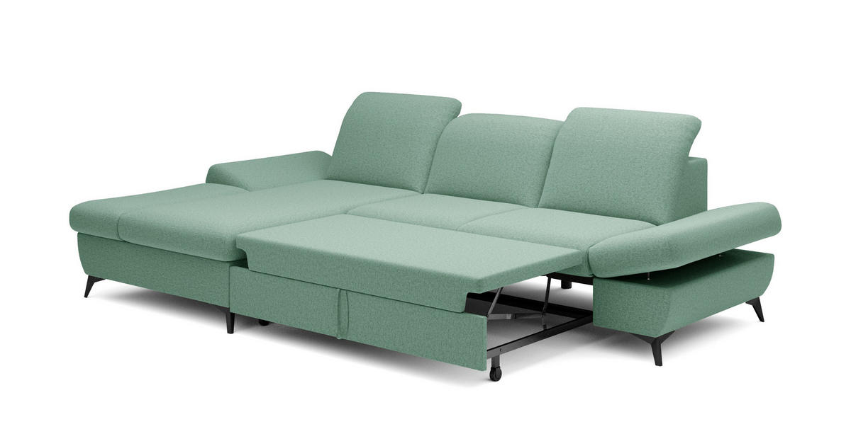 ECKSOFA FELICE L-S Grün Geflochtener Stoff mit Schlaffunktion - Grün, Holz (284/166cm) - MASSENO