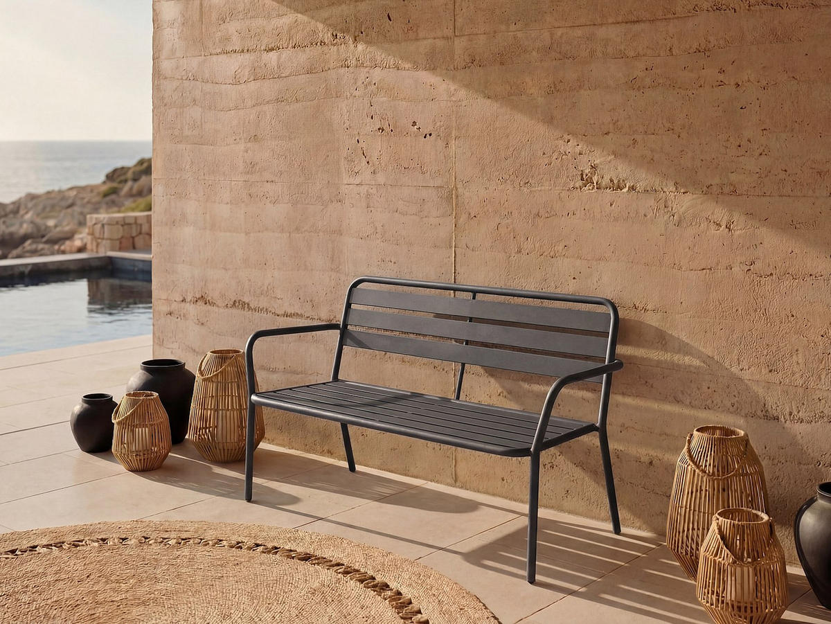 GARTENBANK - 2 Personen-Sitzer - Metall - Anthrazitgrau - - Anthrazit, Metall (123/82/58cm) - Vente-Unique