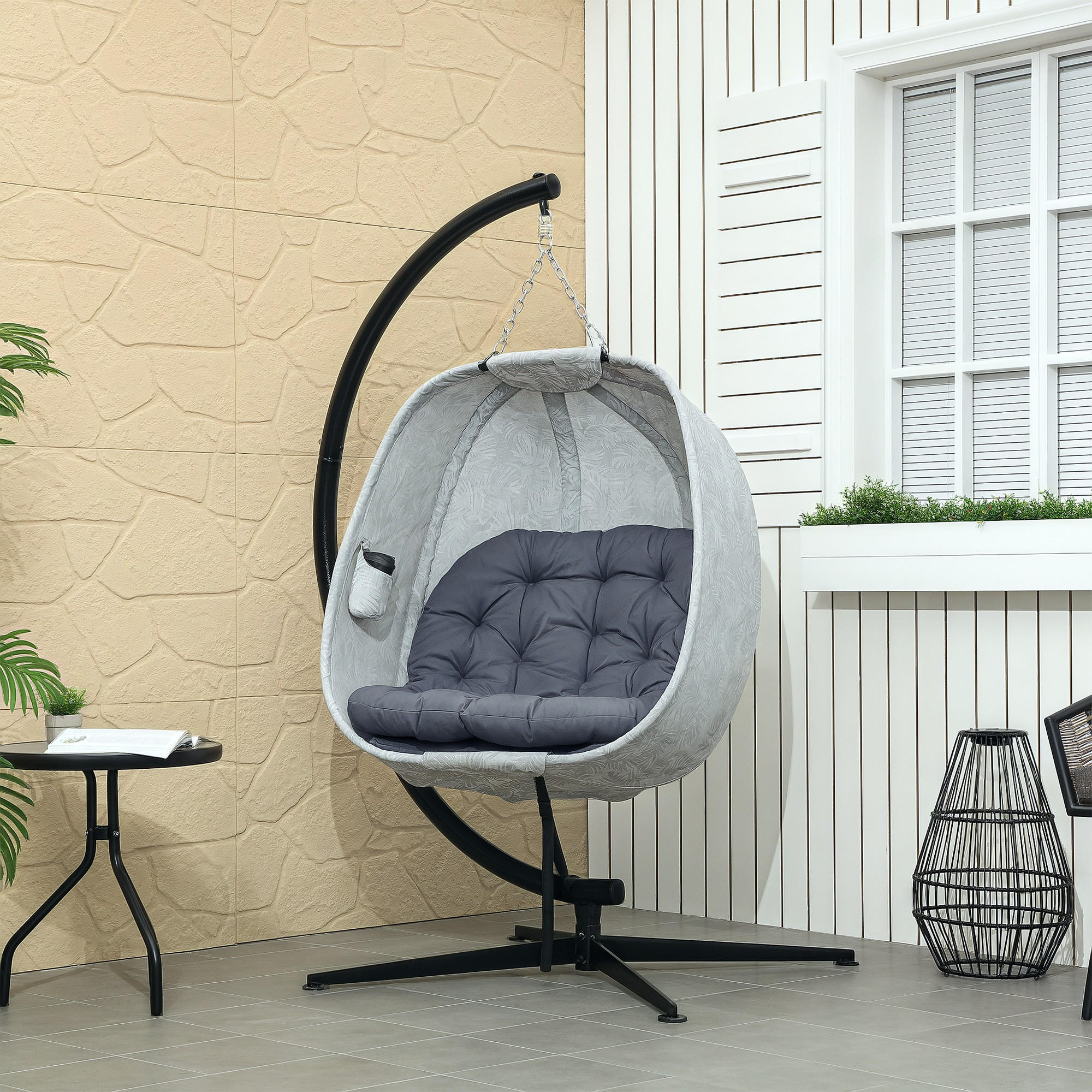 HÄNGESESSEL für den Außenbereich, Grau - Grau, Metall (90/180/126cm) - Outsunny
