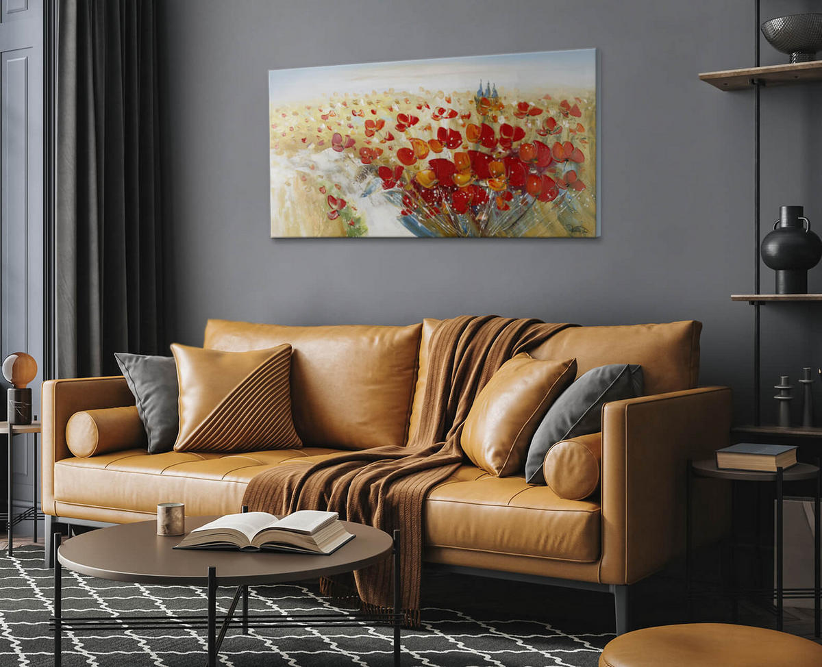 ÖLGEMÄLDE 120/60 cm - Beige/Rot, Holz/Textil (1.74/60cm) - KUNSTLOFT