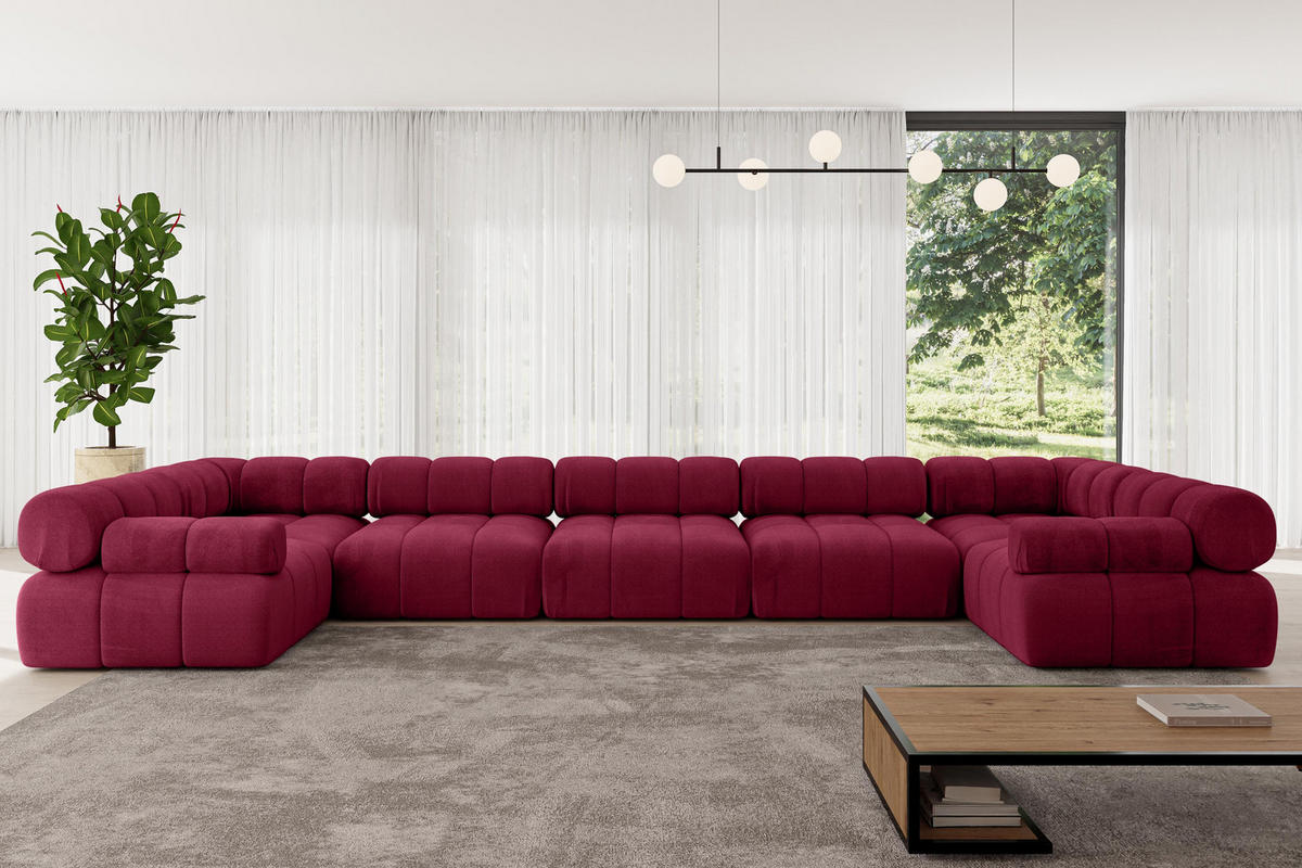 WOHNLANDSCHAFT modulares Sofa Birno-U3 - 475x190x70 cm Bordeauxrot Velours - Bordeaux, Holzwerkstoff/Textil (475/70/190cm) - ALTDECOR