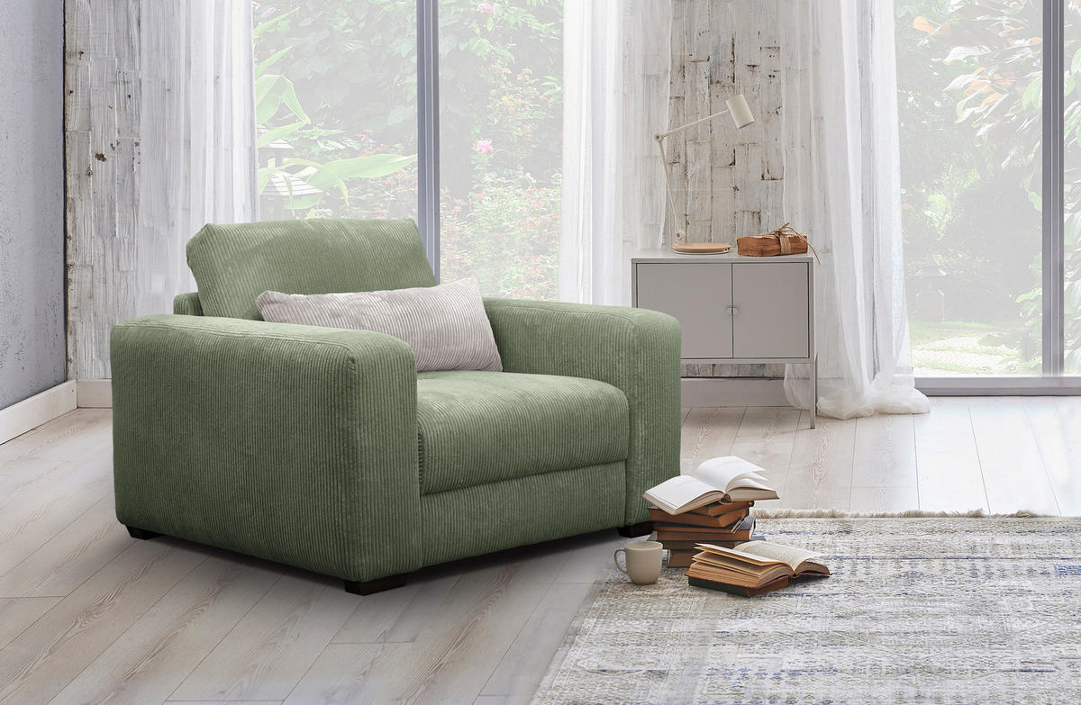 SESSEL OLI in Cordstoff salbeigrün - Salbeigrün, Holz/Textil (130/91/108cm) - Courtois Laville