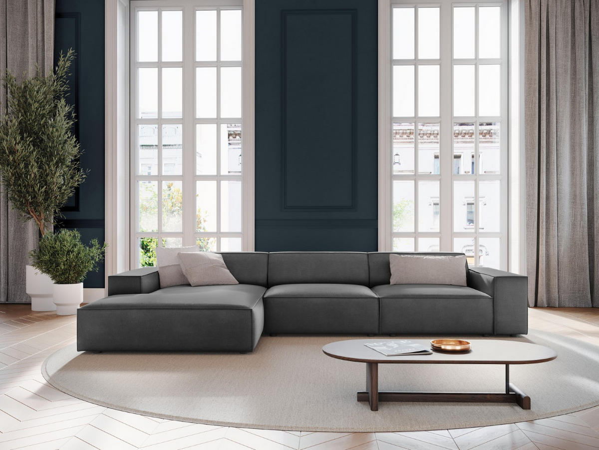 ECKSOFA links Jodie aus Samt grau 4 Sitzplätze - Grau, Textil (166/284cm) - Micadoni