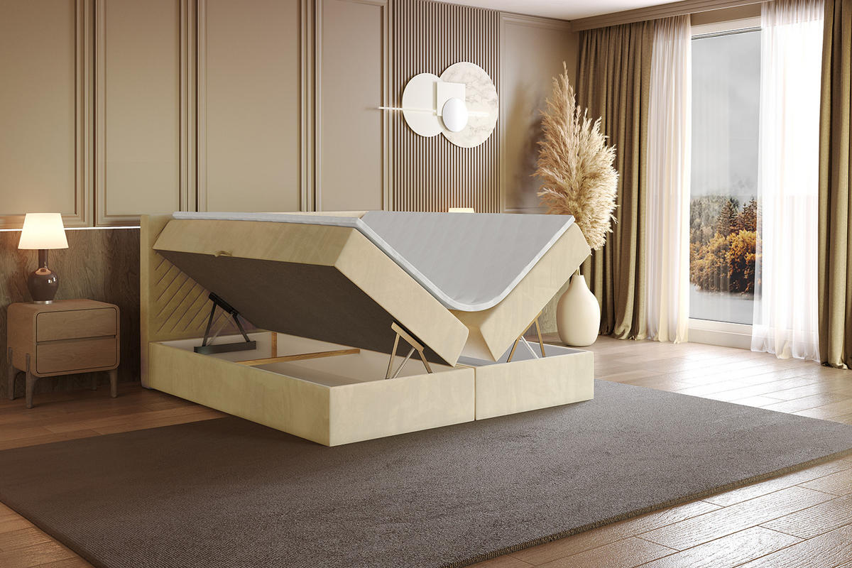 BOXBETT mit Matratze H3 und Lattenrost - VEXA - 120x200 - Beige Monolith - Beige, Holzwerkstoff/Kunststoff (120/200cm) - ALTDECOR