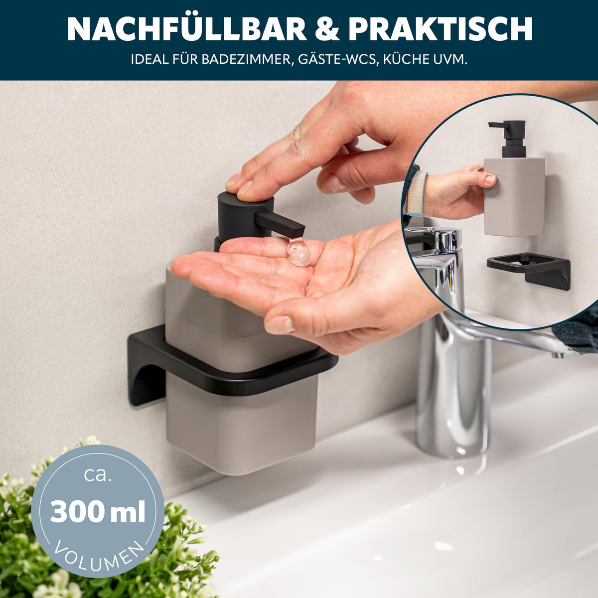 SEIFENSPENDER SAVONA Softtouch, taupe, eckig - Taupe, Kunststoff (9/15.5/10cm) - bremermann