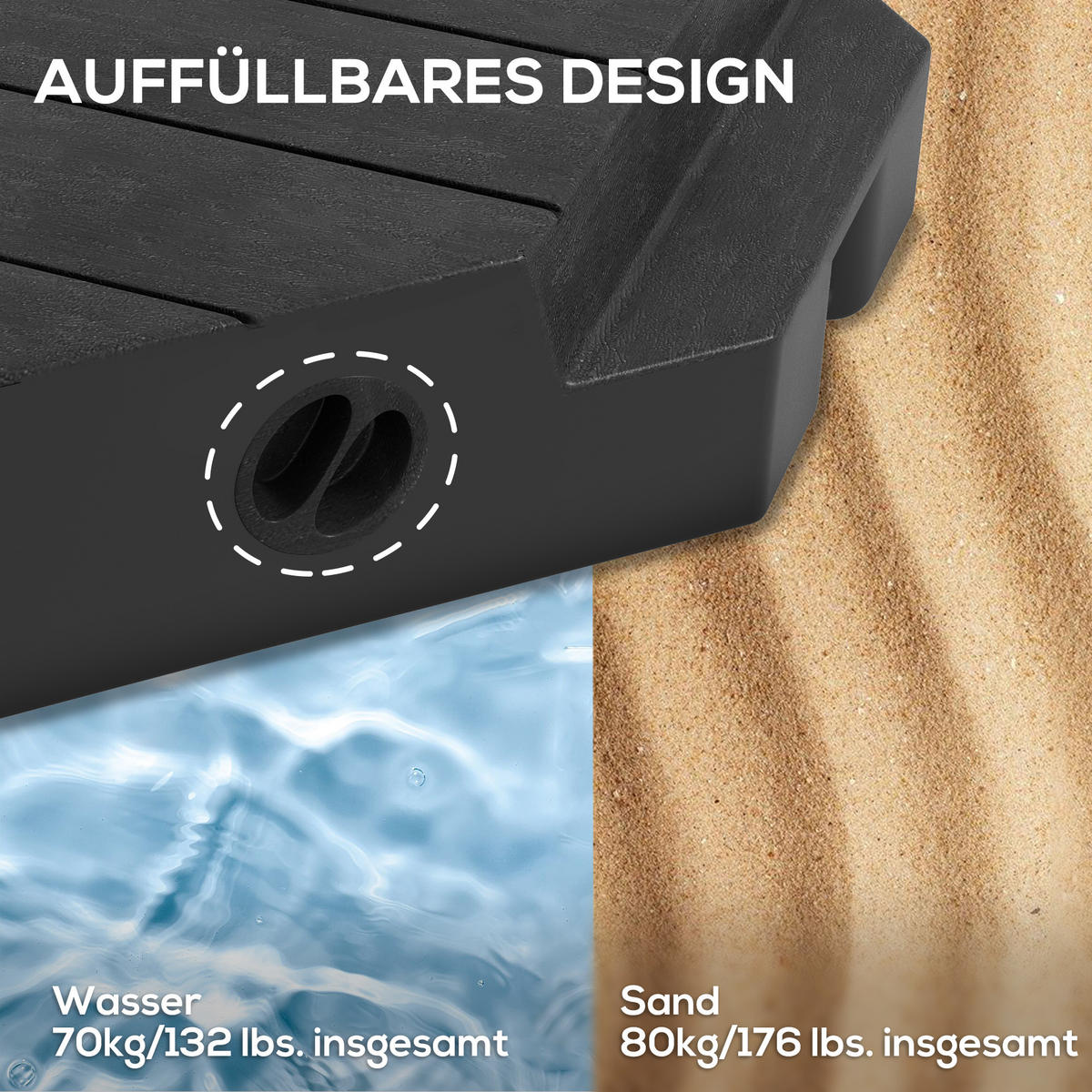 SONNENSCHIRMSTÄNDER 4-teilig - Schwarz, Kunststoff (80/80cm) - Outsunny