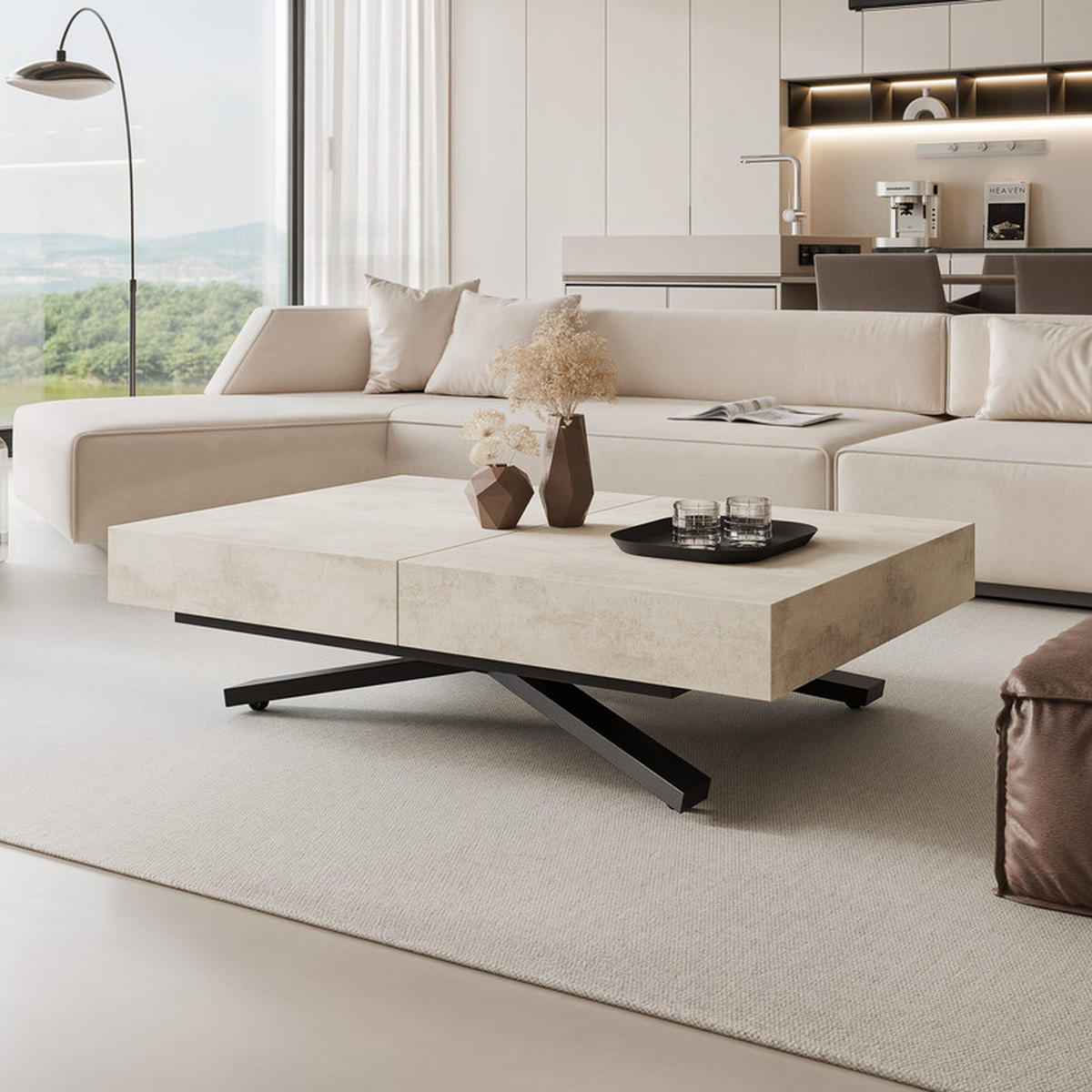 COUCHTISCH SANELLE X ausziehbar mit Liftfunktion, 120/80/76 cm Schwarz / Weiß - Schwarz/Weiß, Holzwerkstoff/Metall (120/80/27cm) - Idohome
